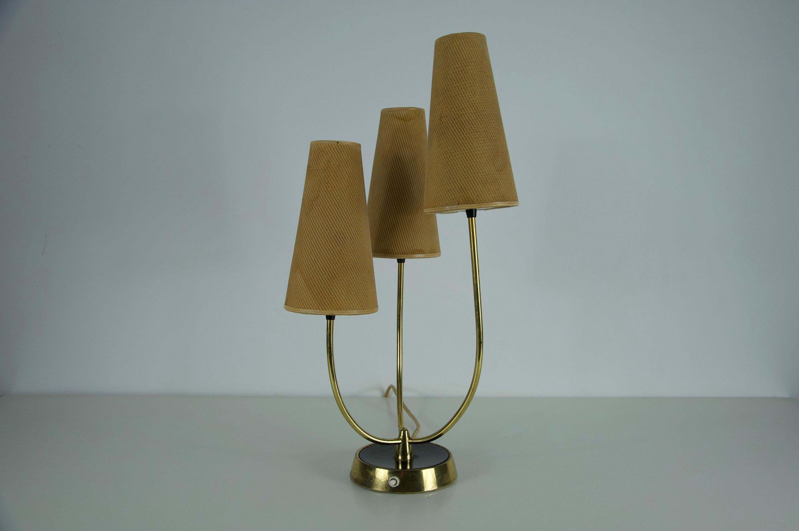 Midcentury Brass And Fabric Shade Table Lamp By Rupert Nikoll, 1960s photo for sale