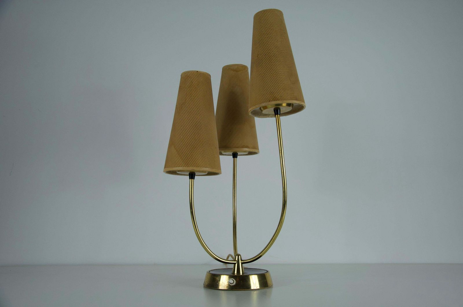 Midcentury Brass And Fabric Shade Table Lamp By Rupert Nikoll, 1960s photo 934.0