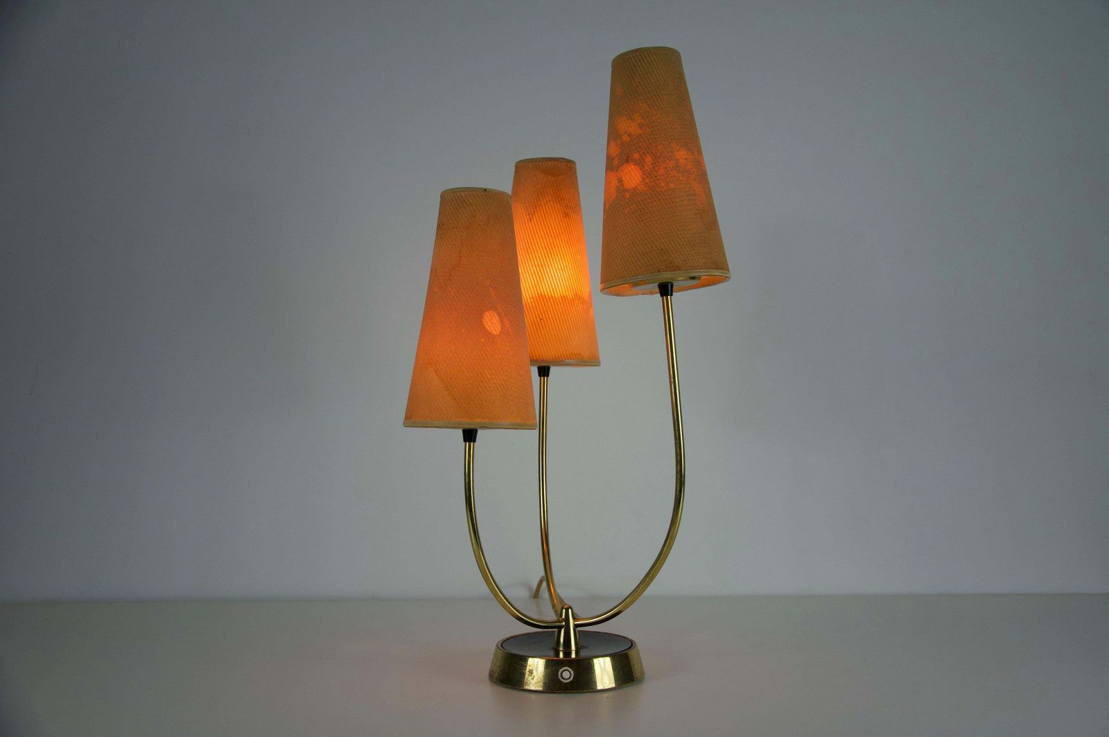 Lighting Midcentury Brass And Fabric Shade Table Lamp By Rupert Nikoll, 1960s photo