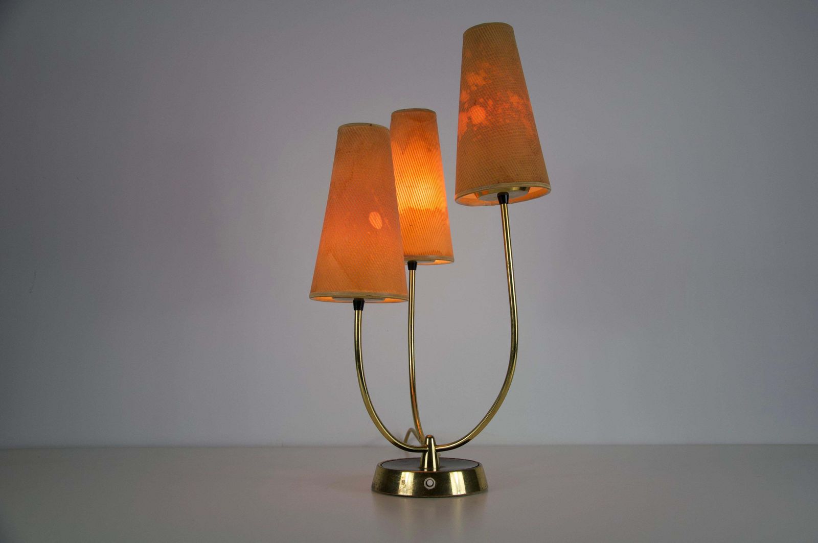 934.0 Midcentury Brass And Fabric Shade Table Lamp By Rupert Nikoll, 1960s photo