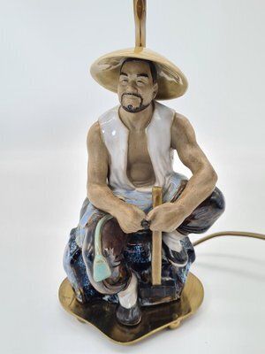156.0 Ceramic Table Lamp With Fisherman Figurine, 1960s 1970s photo