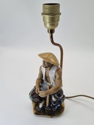 photo vinterior Ceramic Table Lamp With Fisherman Figurine, 1960s 1970s