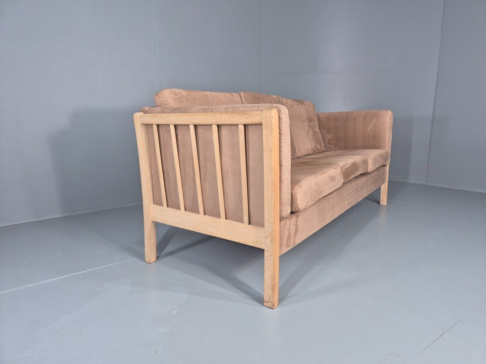 Furniture Vintage 3 Seat Sofa Danish Design Faux Suede Upholstery 1980s Retro photo