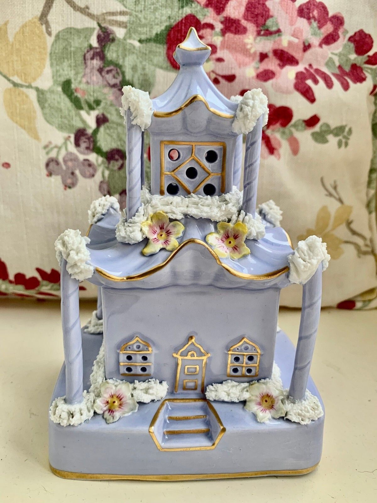 Rare 19th Century Staffordshire Pastille Burner, Lilac Glaze, Pagoda