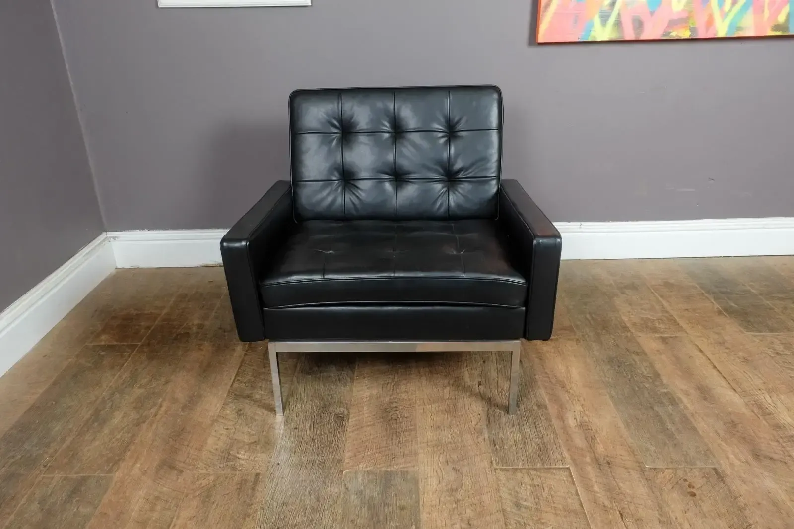 Pair Of Florence Knoll Black Leather Lounge Chairs Model 65a photo 3900.0