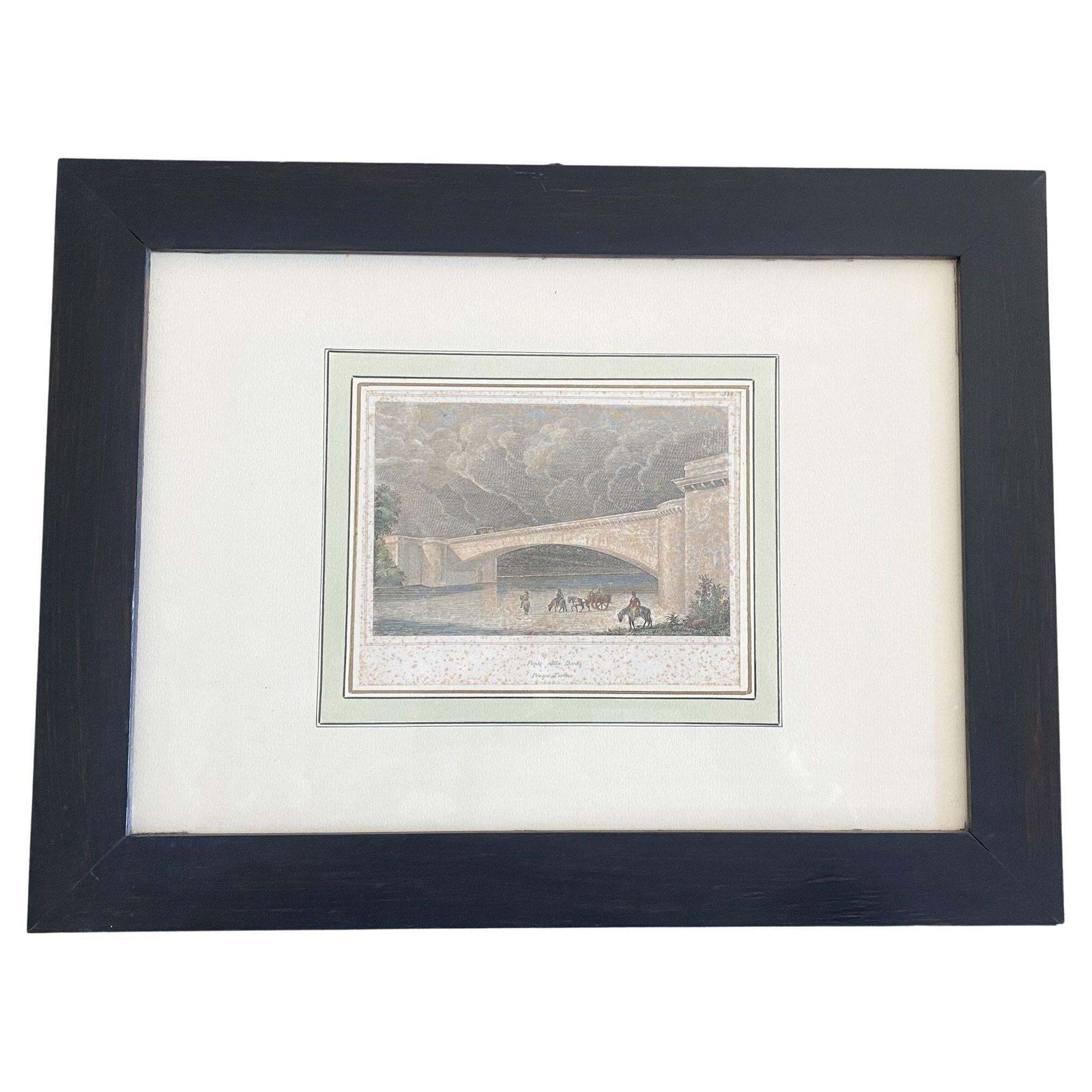 Bridge On The River Dora Print, Mid 18th Century, Neoclassical, Framed, Italy