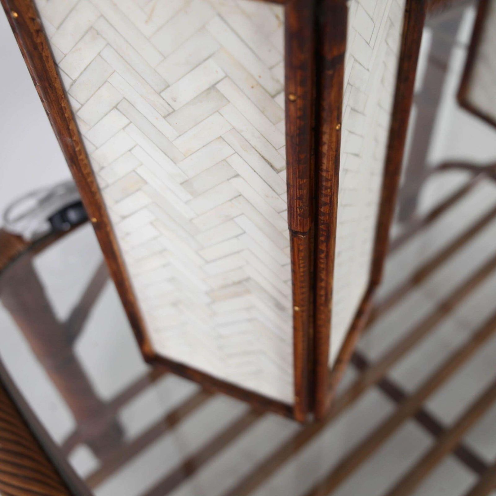 Pair Of Bones Marquetry And Rattan Lamps photo vinterior