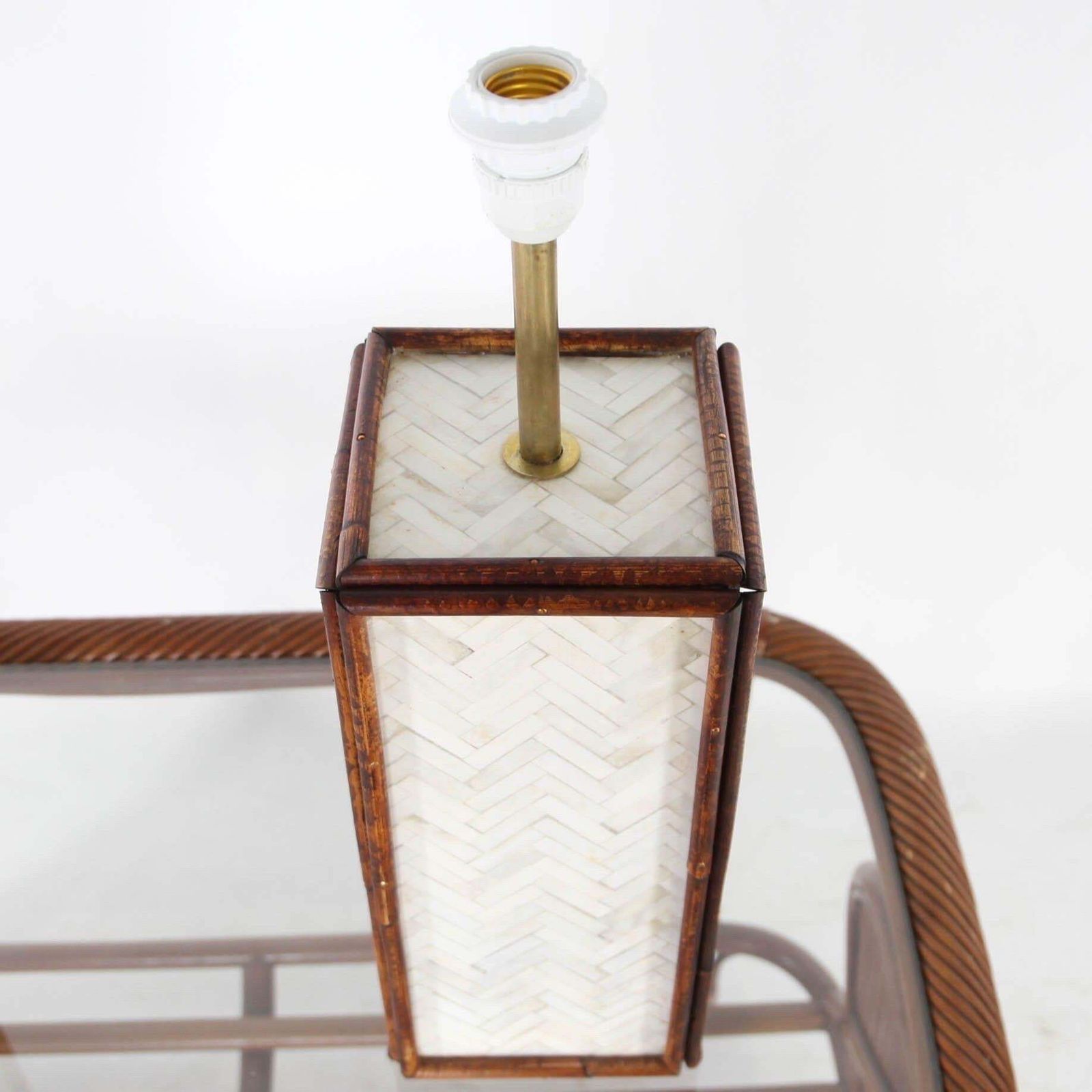 photo furniture Pair Of Bones Marquetry And Rattan Lamps