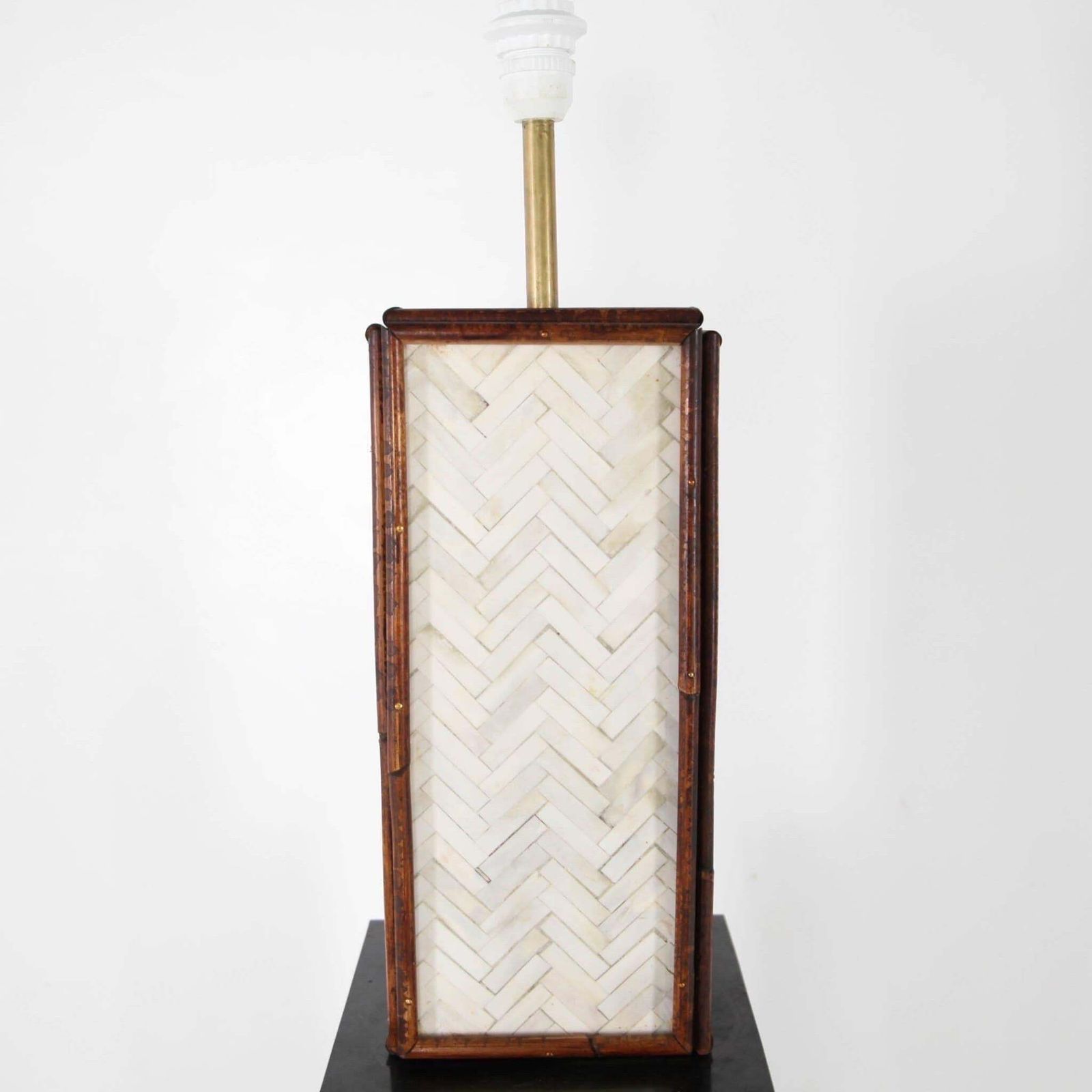photo buy Pair Of Bones Marquetry And Rattan Lamps