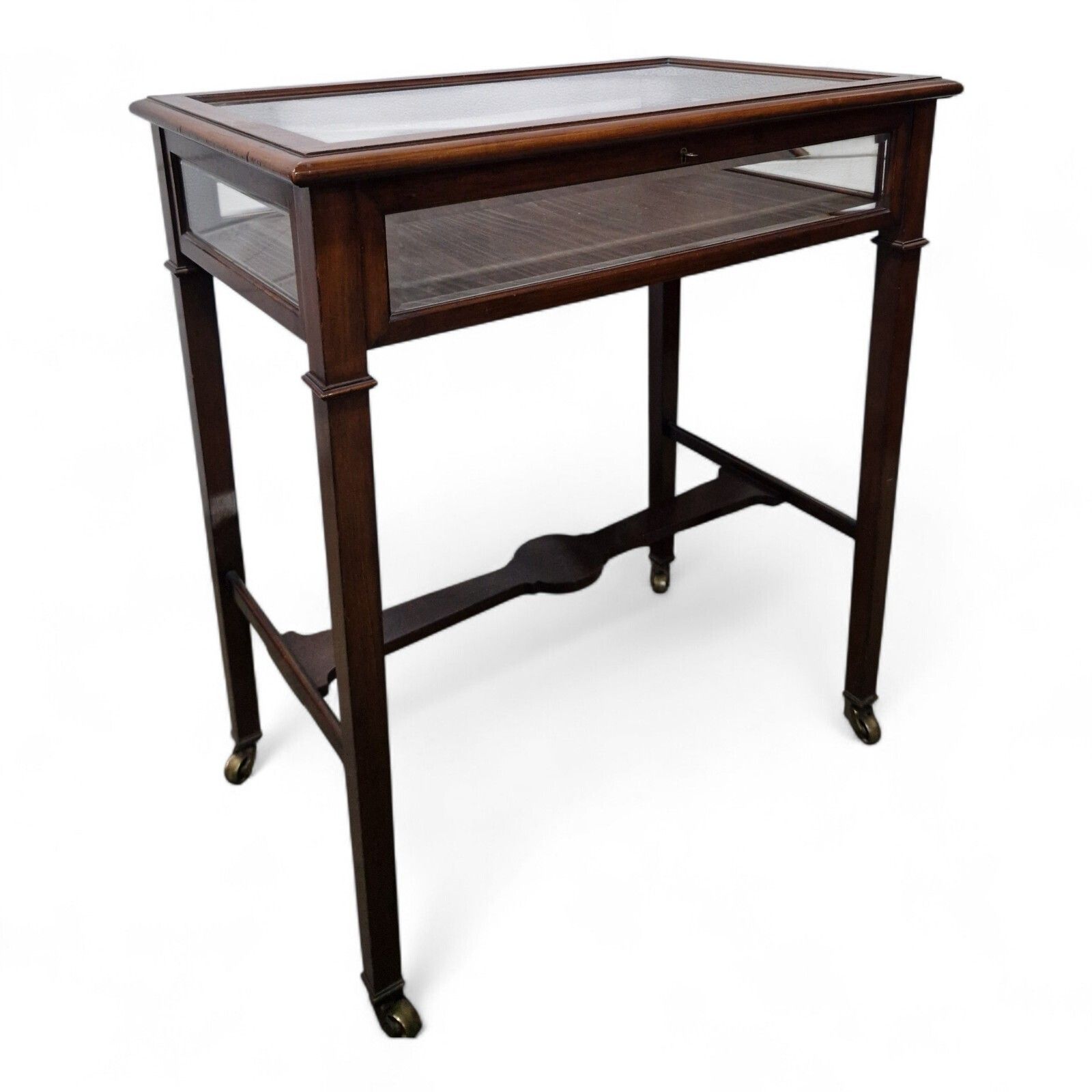 Bijouterie Table Display Cabinet Glazed Antique Edwardian Collectors Case + Key photo vintage
