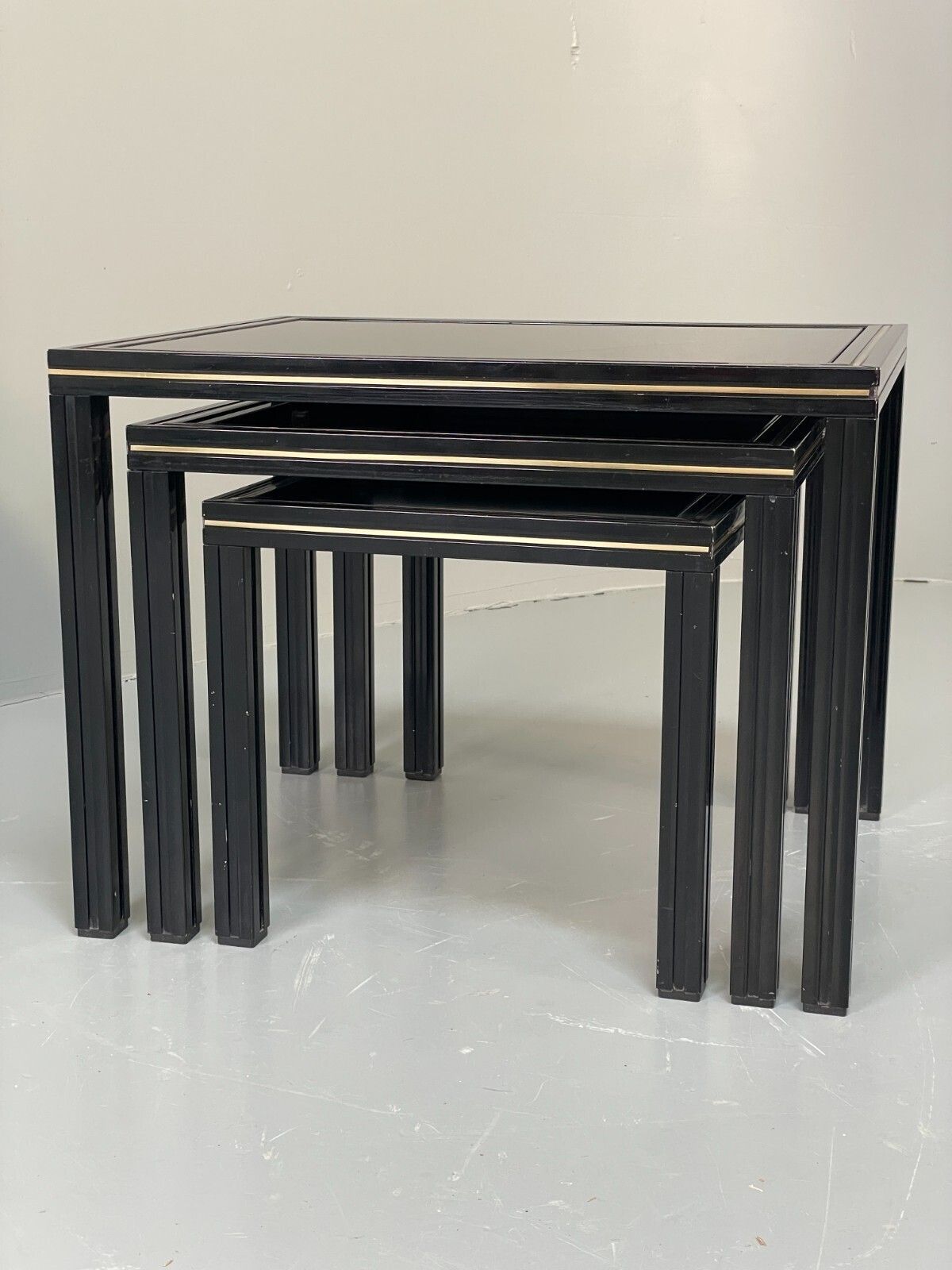 Vintage 1970s Nesting Tables Pierre Vandel Black Gold Glass 1970s Eb11804 Mwoo photo furniture