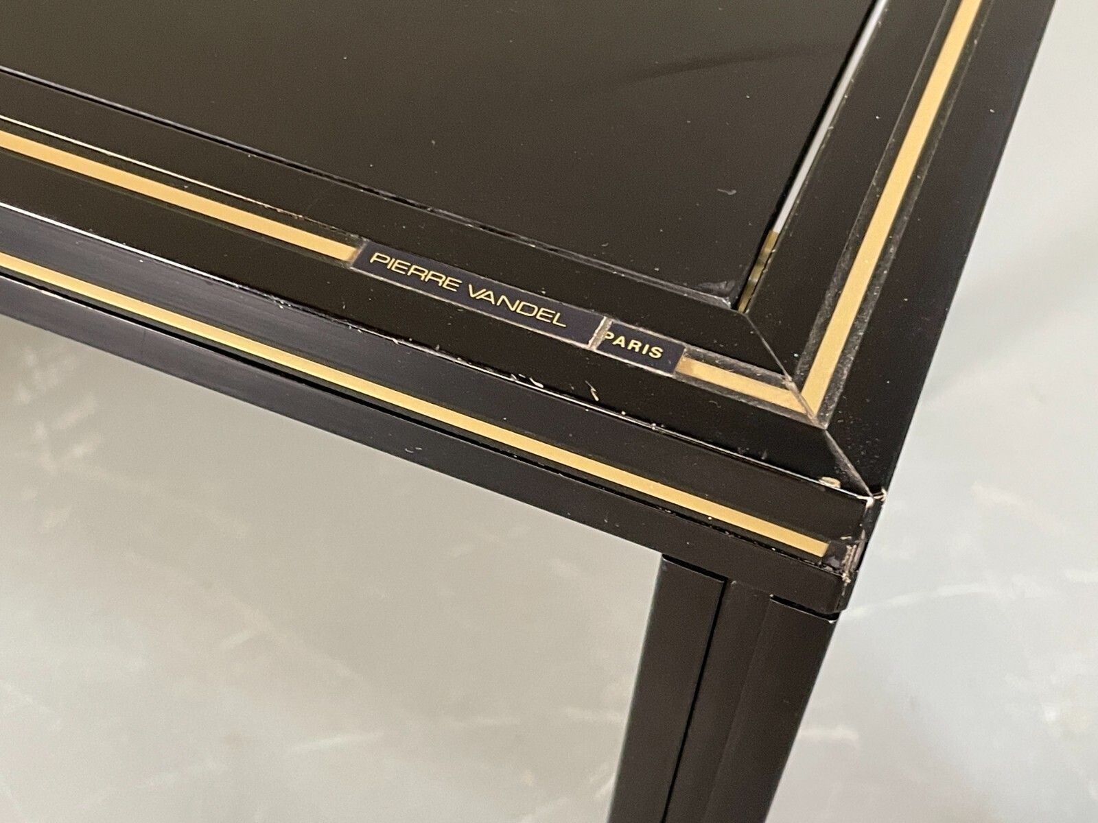Vintage 1970s Nesting Tables Pierre Vandel Black Gold Glass 1970s Eb11804 Mwoo photo for sale