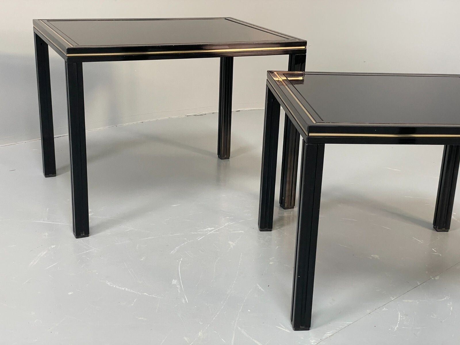 350.0 Vintage 1970s Nesting Tables Pierre Vandel Black Gold Glass 1970s Eb11804 Mwoo photo