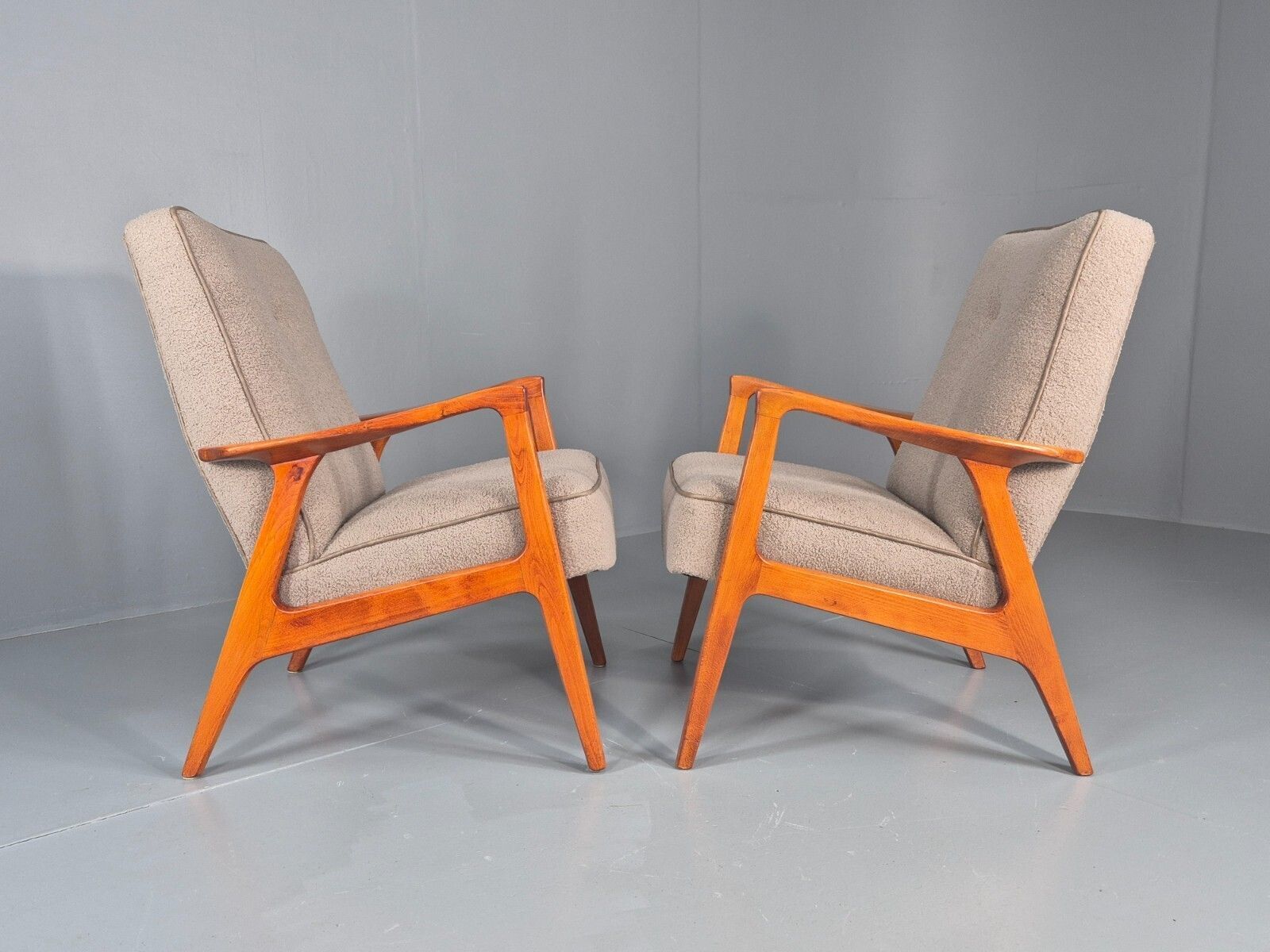 Furniture 2 Vintage Mid Century Lounge Chairs Teak Frames New Upholstery photo