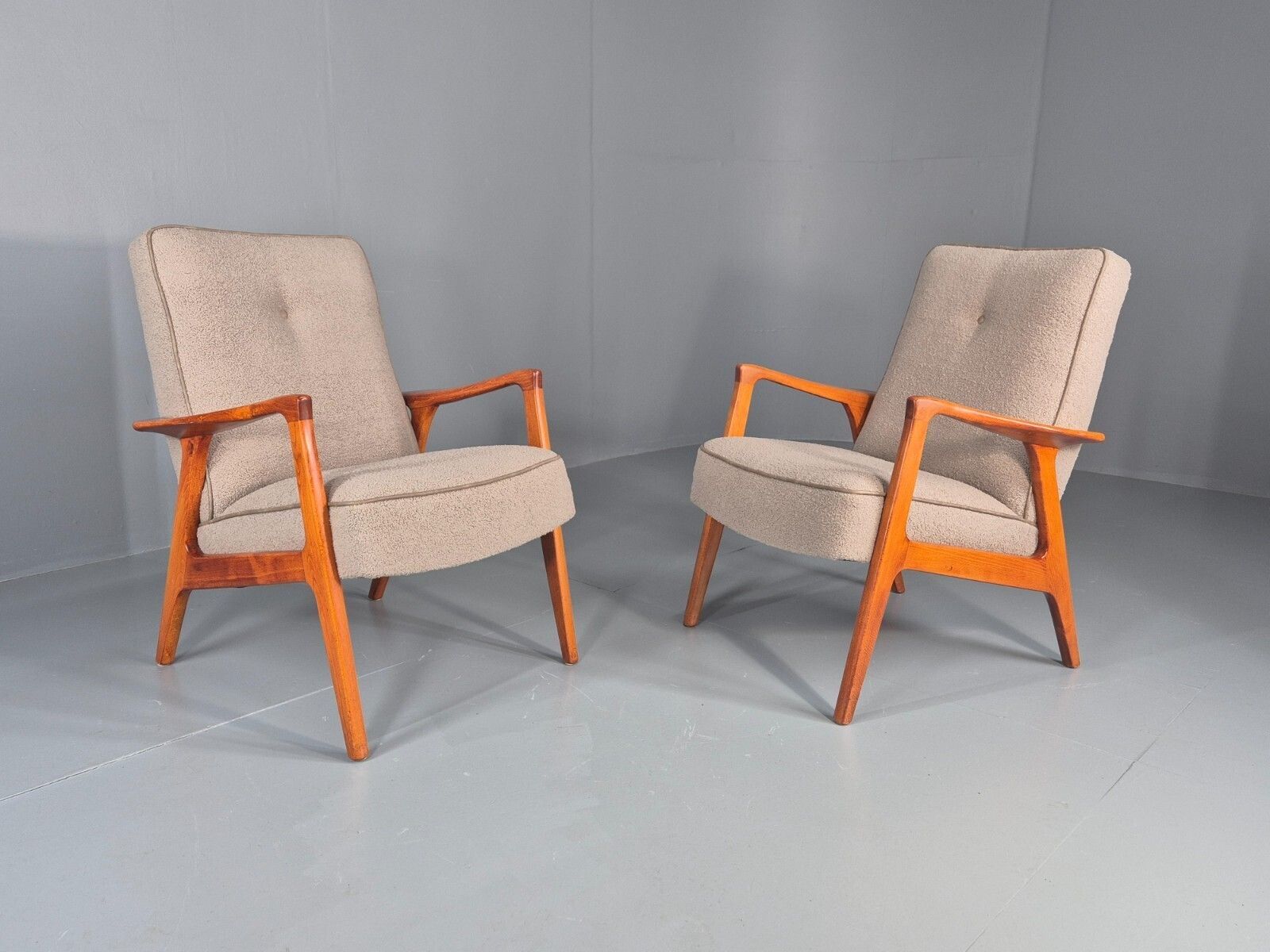1800.0 2 Vintage Mid Century Lounge Chairs Teak Frames New Upholstery photo