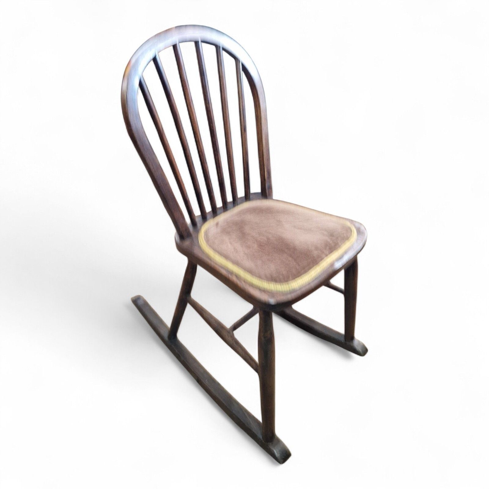 Vintage Farmhouse Rocking Chair Antique Spindle Back Oak Country Charm Seat