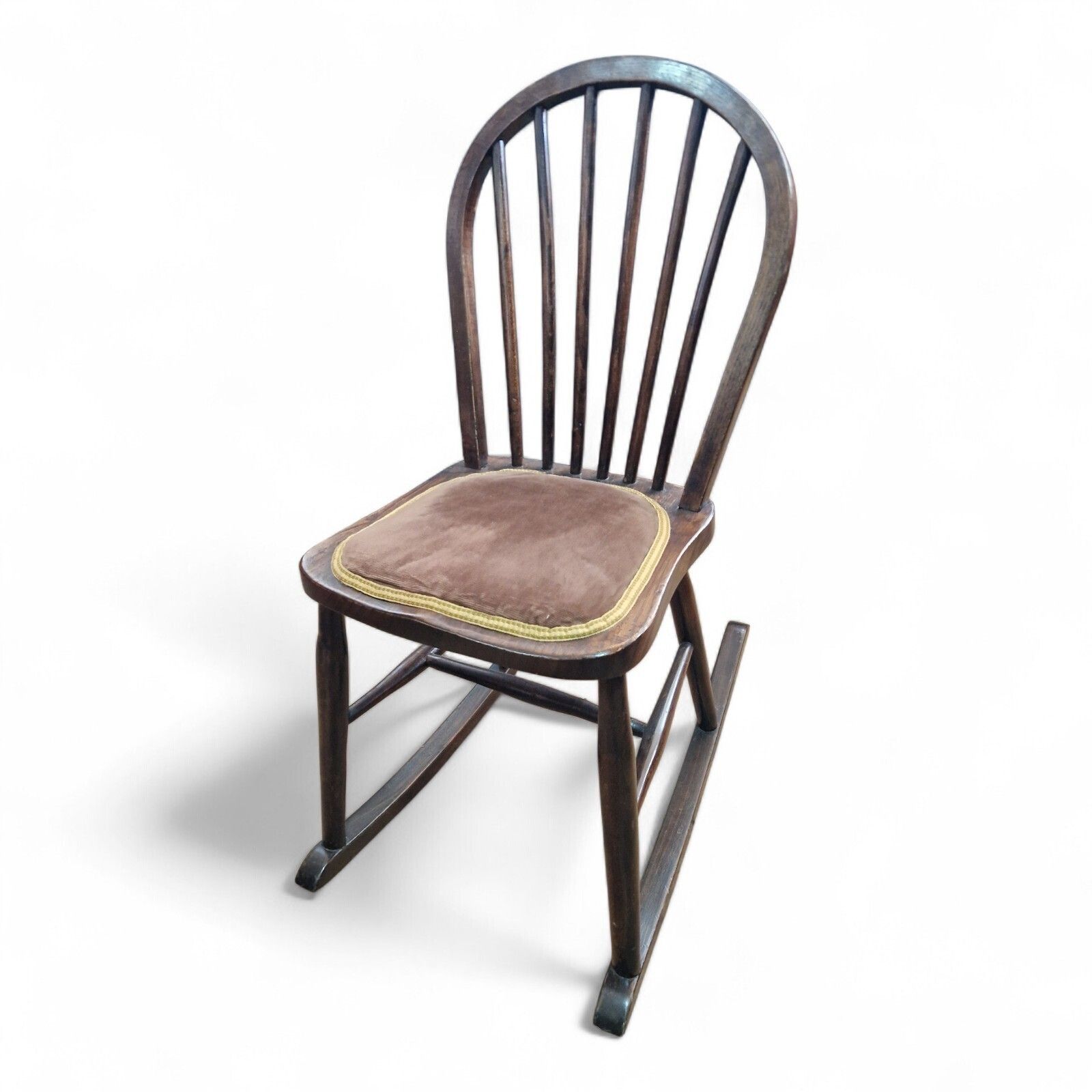 Vintage Farmhouse Rocking Chair Antique Spindle Back Oak Country Charm Seat photo for sale