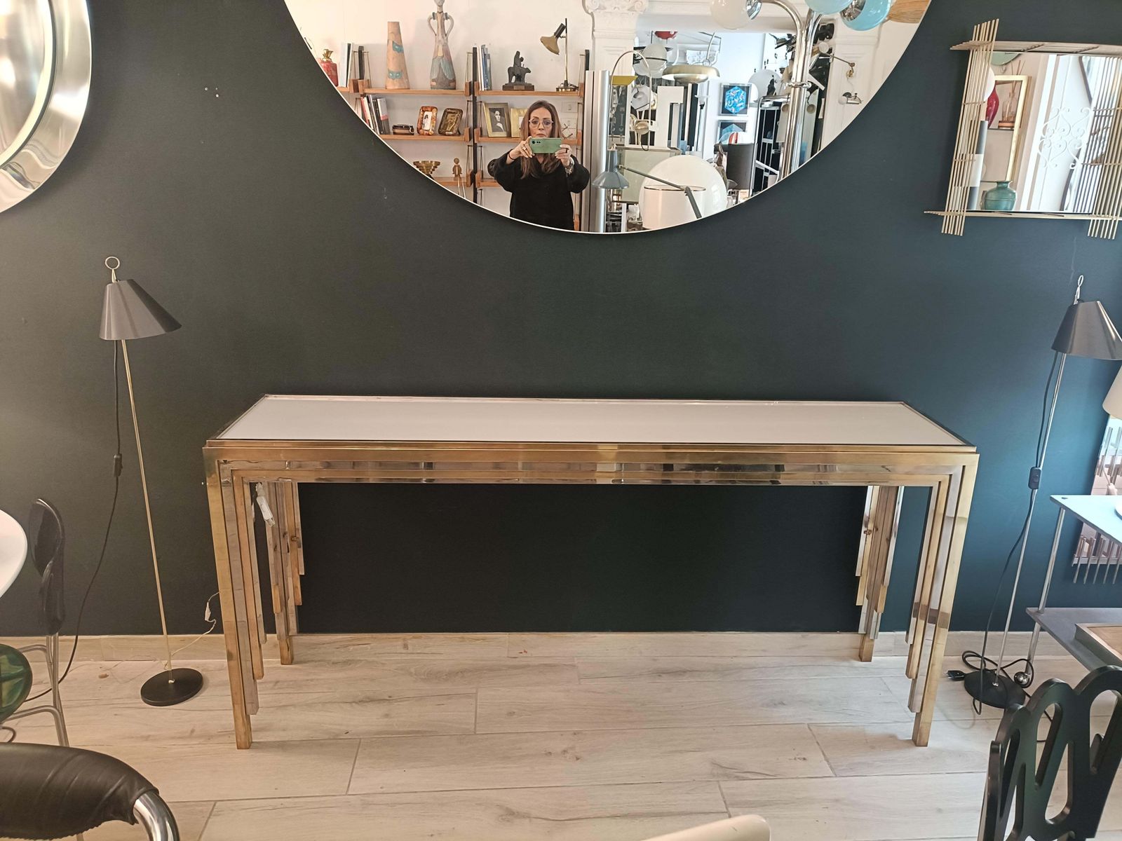 Romeo Rega Brass And Chrome Console Table With Underilluminated Glass Top, 1970s photo 6216.0