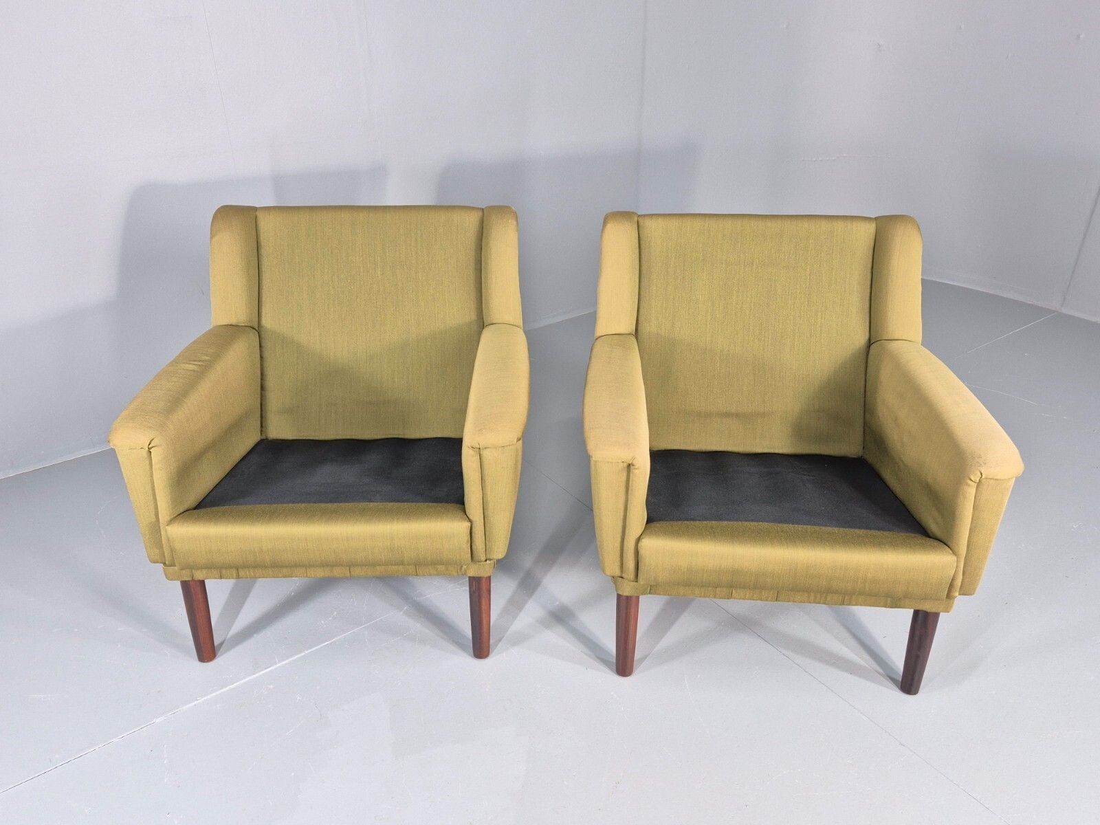 2 Vintage Mid Century Lounge Chairs 1960s Danish Green Cotton photo buy