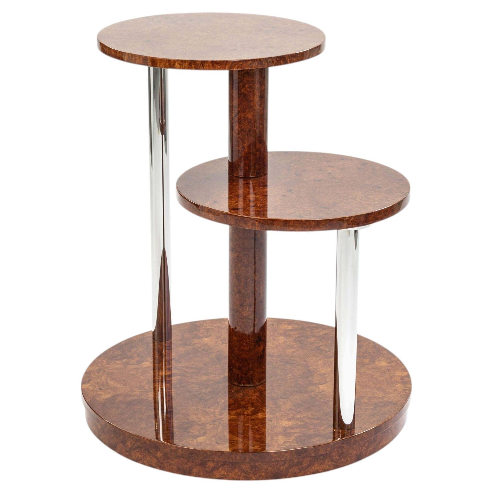 French Art Déco Multi Level Amboyna   Stainless Steel Coffee Table 1930s