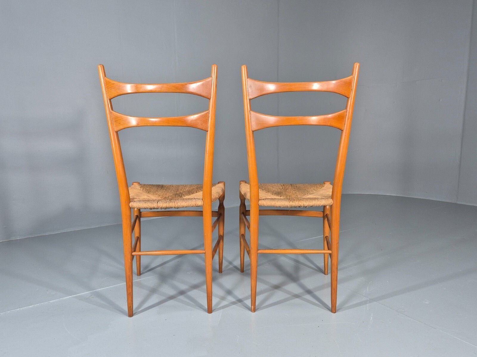 2 1950s Italian Wanut Dining Chairs Chiavari Mid Century Modern Mdin photo vintage