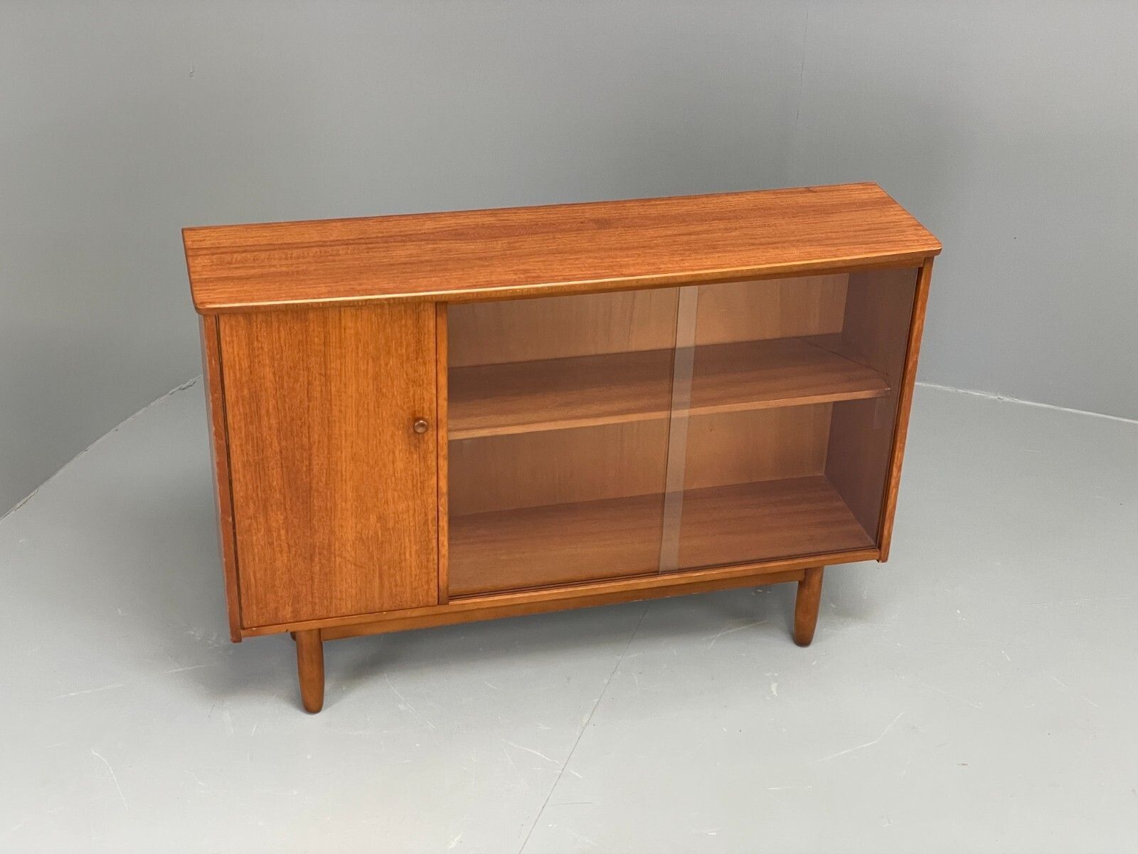 Vintage 1960s Glazed Bookcase Cabinet Teak Shelving Cupboard Eb11808 Mwoo photo Furniture