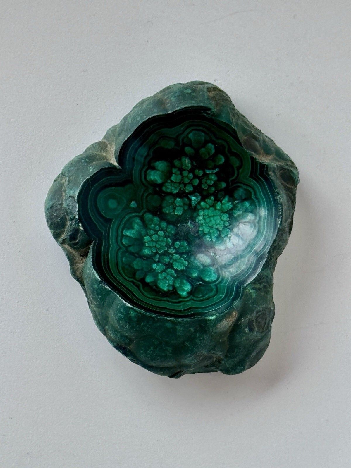 1950’s Polished Malachite Specimen Partially Polished Bowl photo vinterior