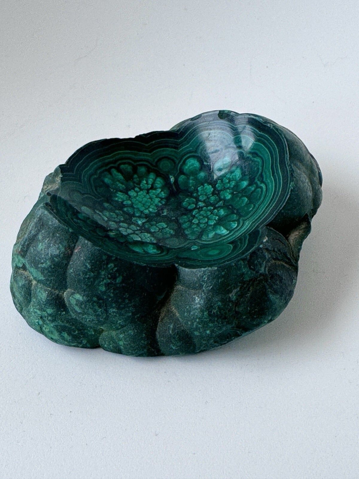 1950’s Polished Malachite Specimen Partially Polished Bowl photo vintage