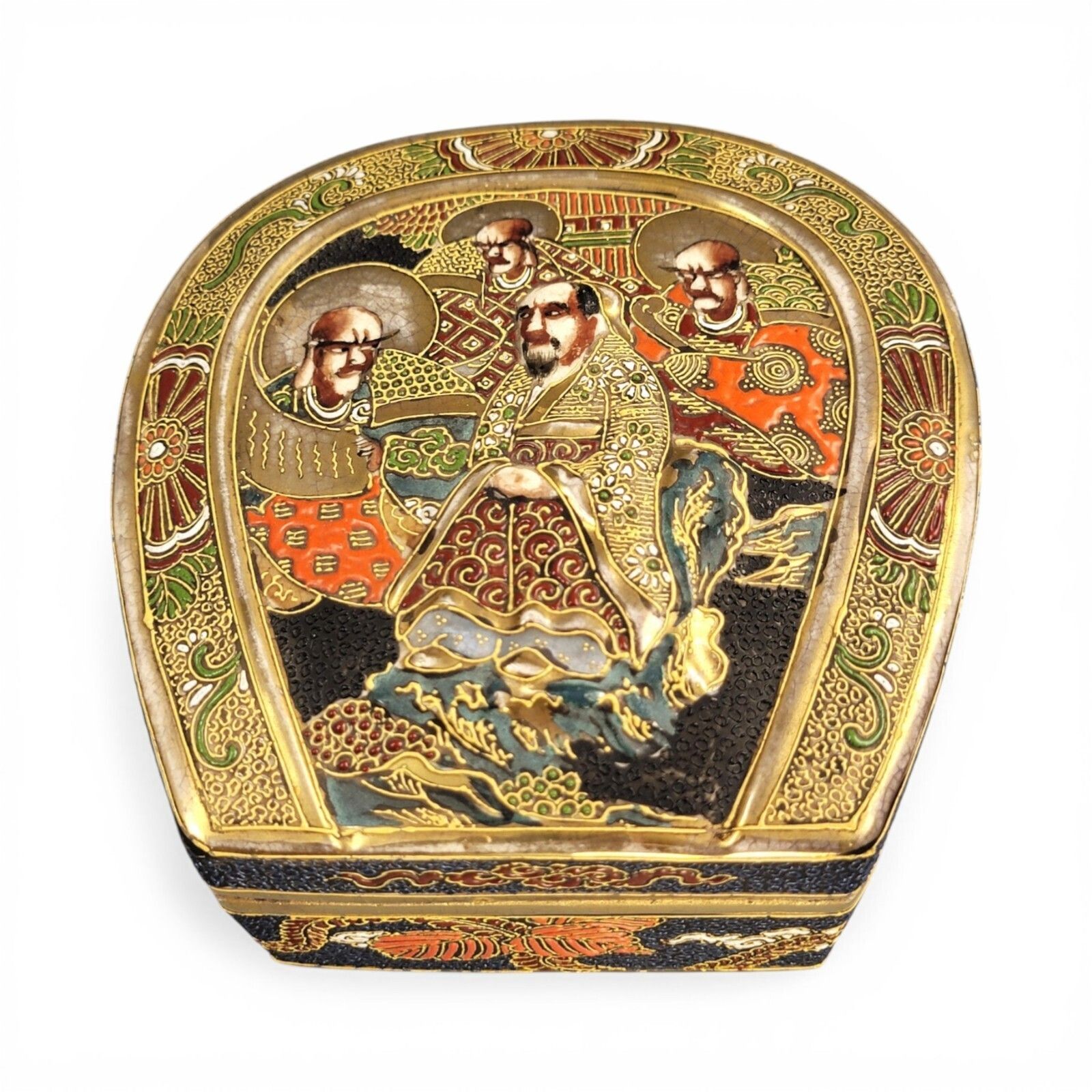Antique Porcelain Japanese Meiji Satsuma Box By Toshōzan Signed 16 Cm