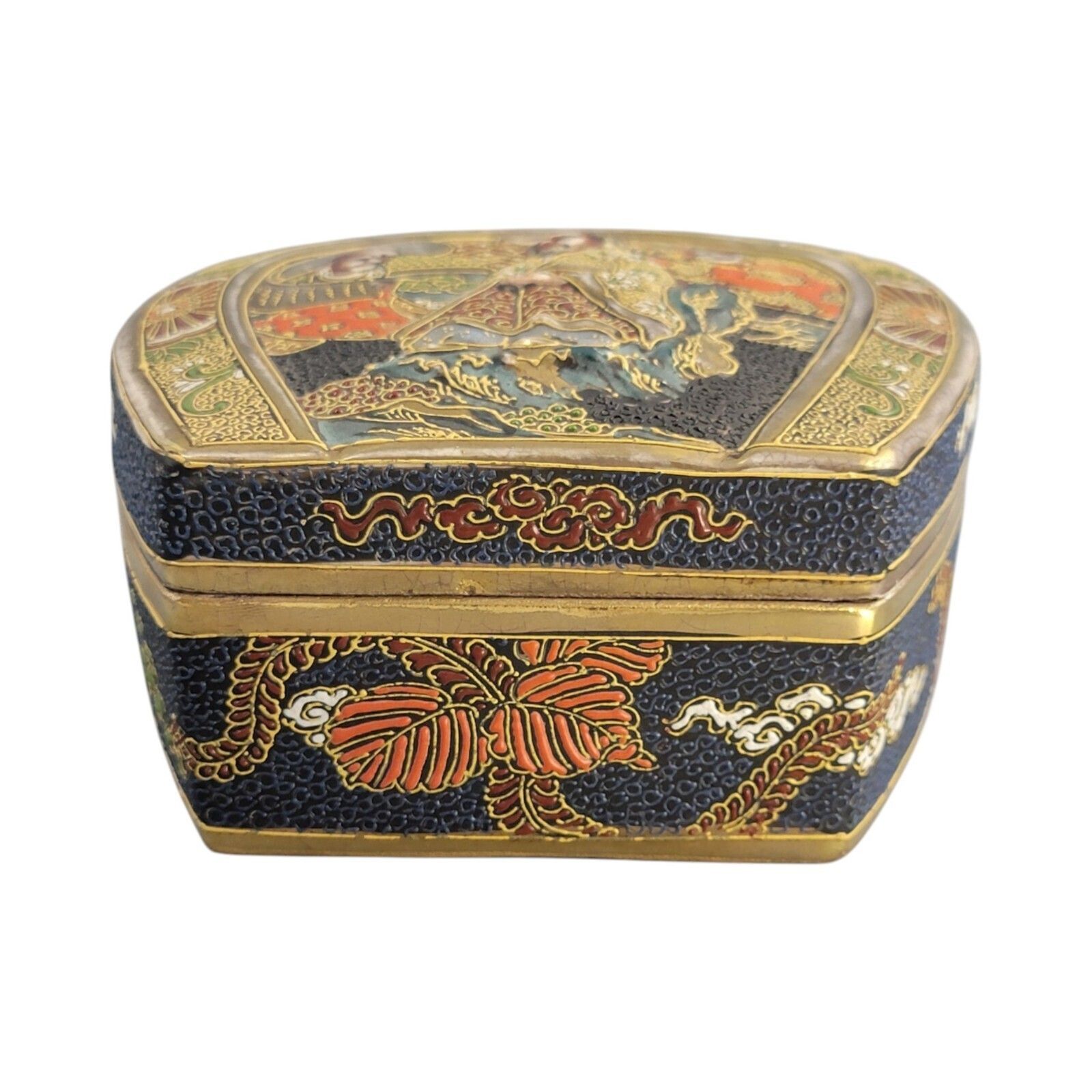 Antique Porcelain Japanese Meiji Satsuma Box By Toshōzan Signed 16 Cm photo for sale