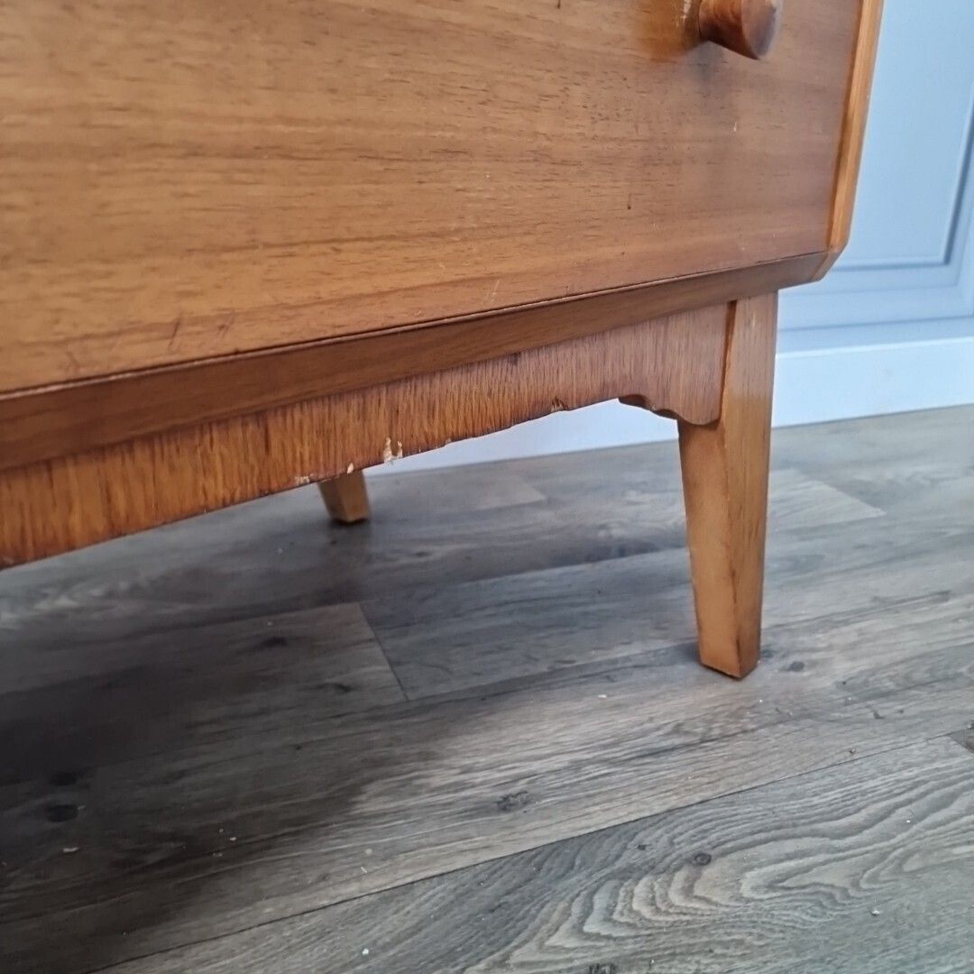 Retro Chest Of Drawers Vintage Mid Century "Golden Key" Teak Tallboy   Cupboard photo vinterior
