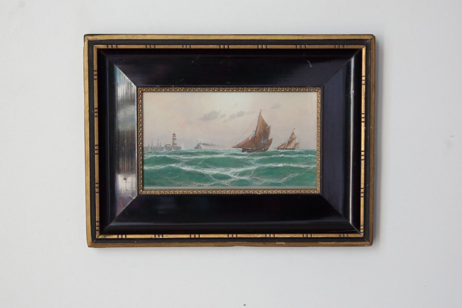 Max Jensen, Maritime Scene, Gouache On Paper, 19th Century, Framed