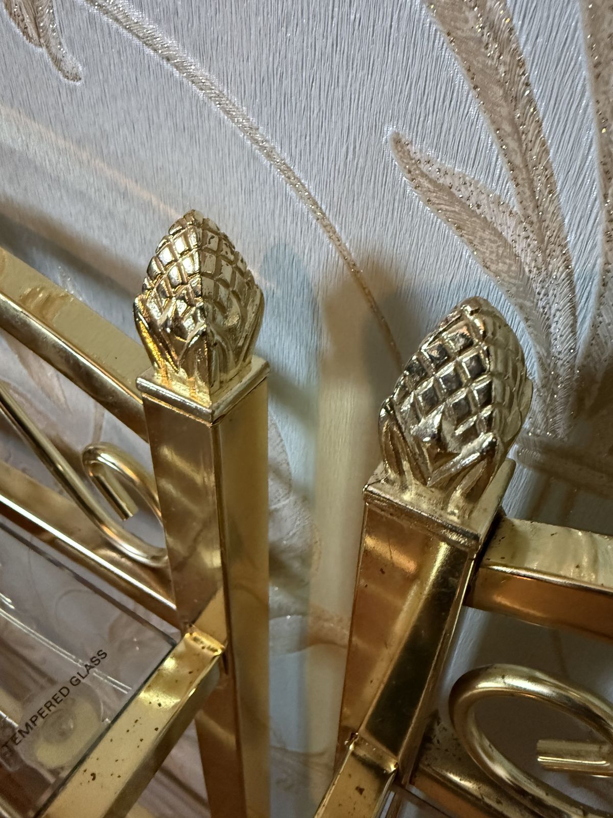 Pair Of Vintage Seetall Regency Gold Coloured Chrome & Glass Nightstands photo vintage