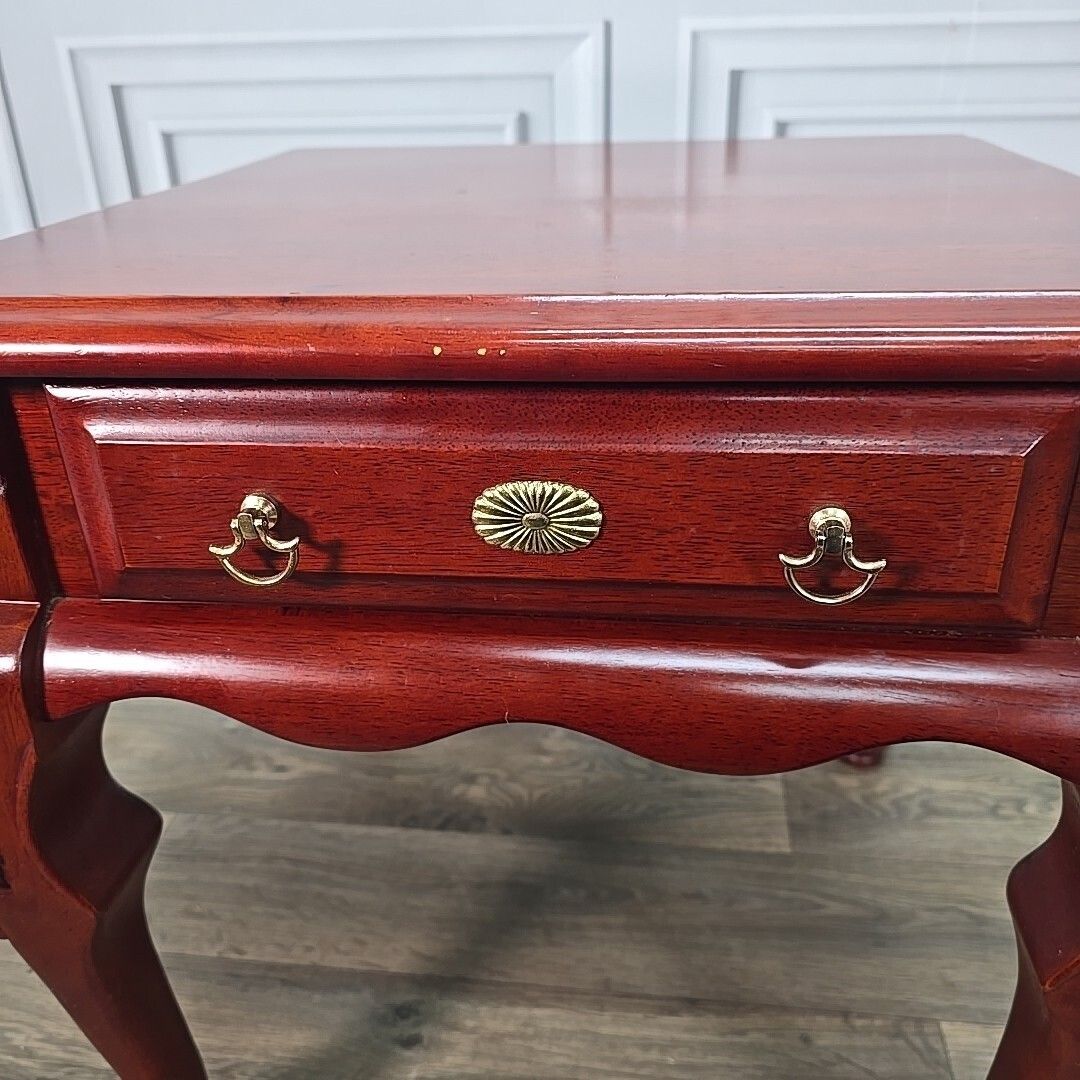 photo furniture Antique Pair 2 Solid Wood Bedside End Lamp Tables Drawers Queen Anne   Mahogany