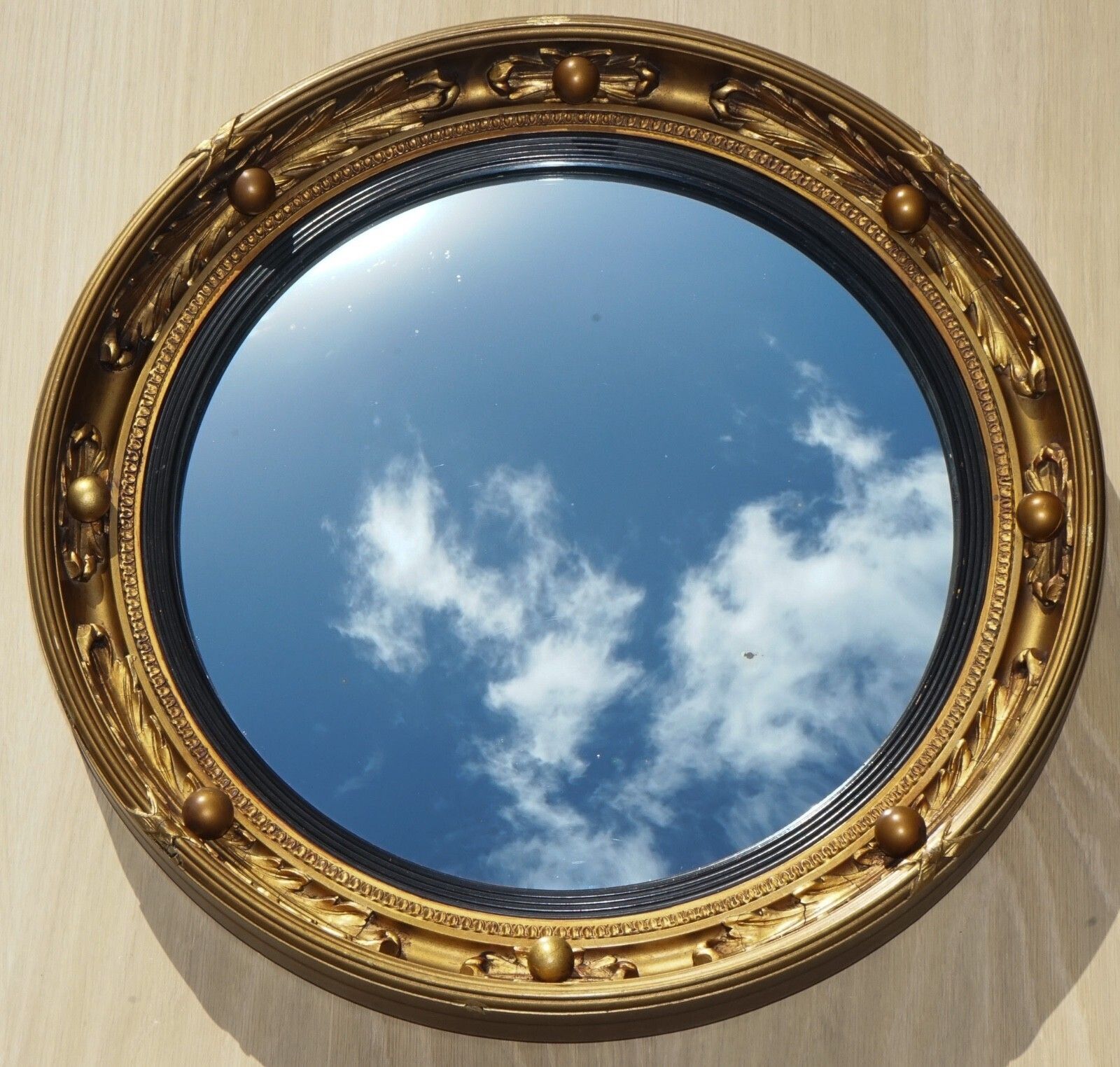 Antique Pair Of 1930's Atsonea Butlers Convex Gold Gilt Wood Wall Mirror photo furniture