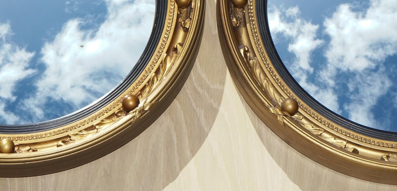 Antique Pair Of 1930's Atsonea Butlers Convex Gold Gilt Wood Wall Mirror photo Home Decor