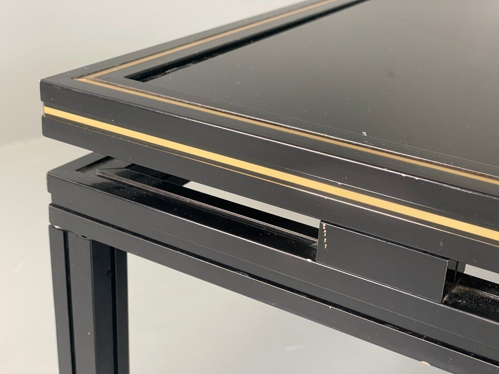 photo furniture Vintage 1970s Coffee Table Pierre Vandel Black Gold Glass 1970s Eb11812 Mwoo