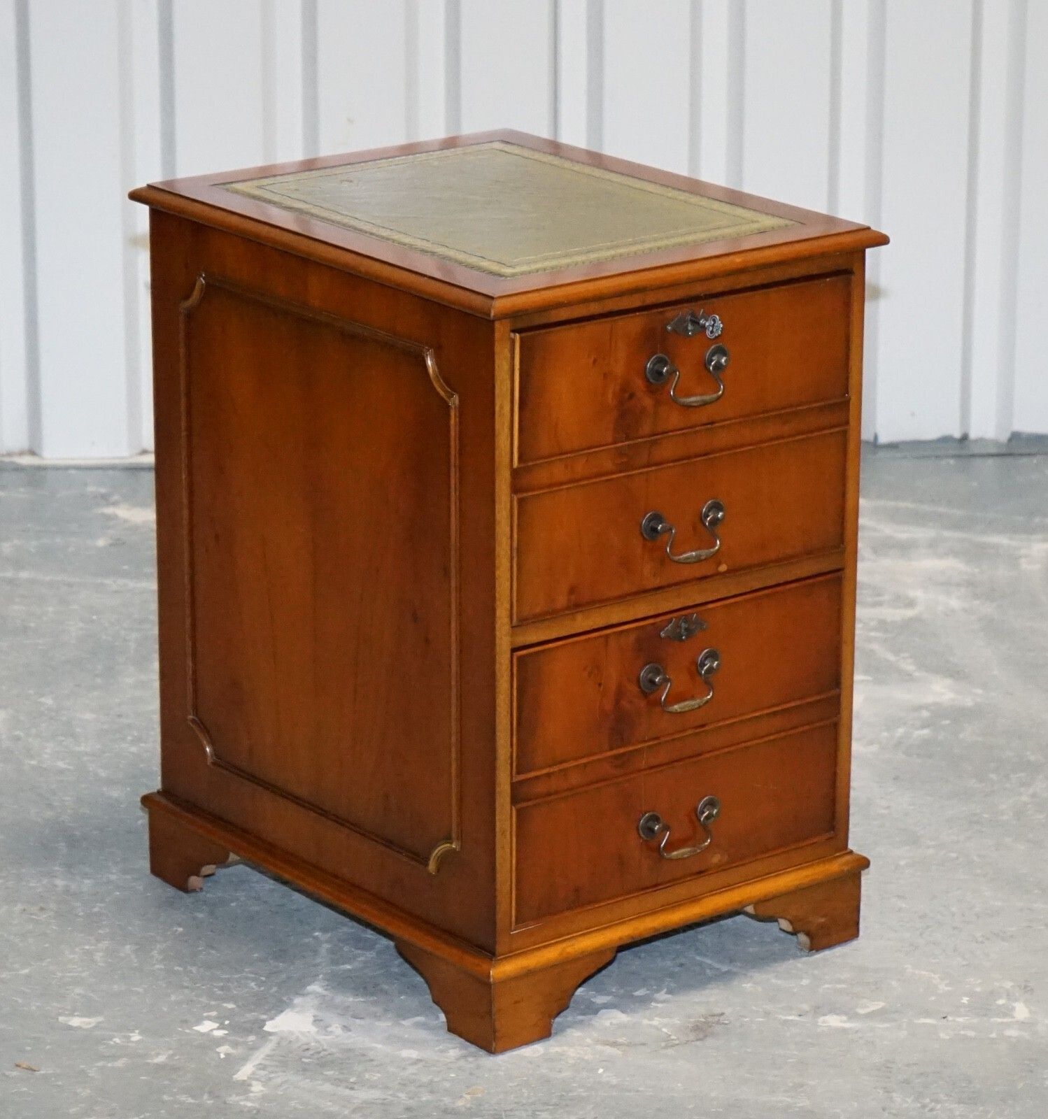 Vintage Yew Wood Filling Cabinet With Green Leather Top And Two Drawers (2) photo furniture