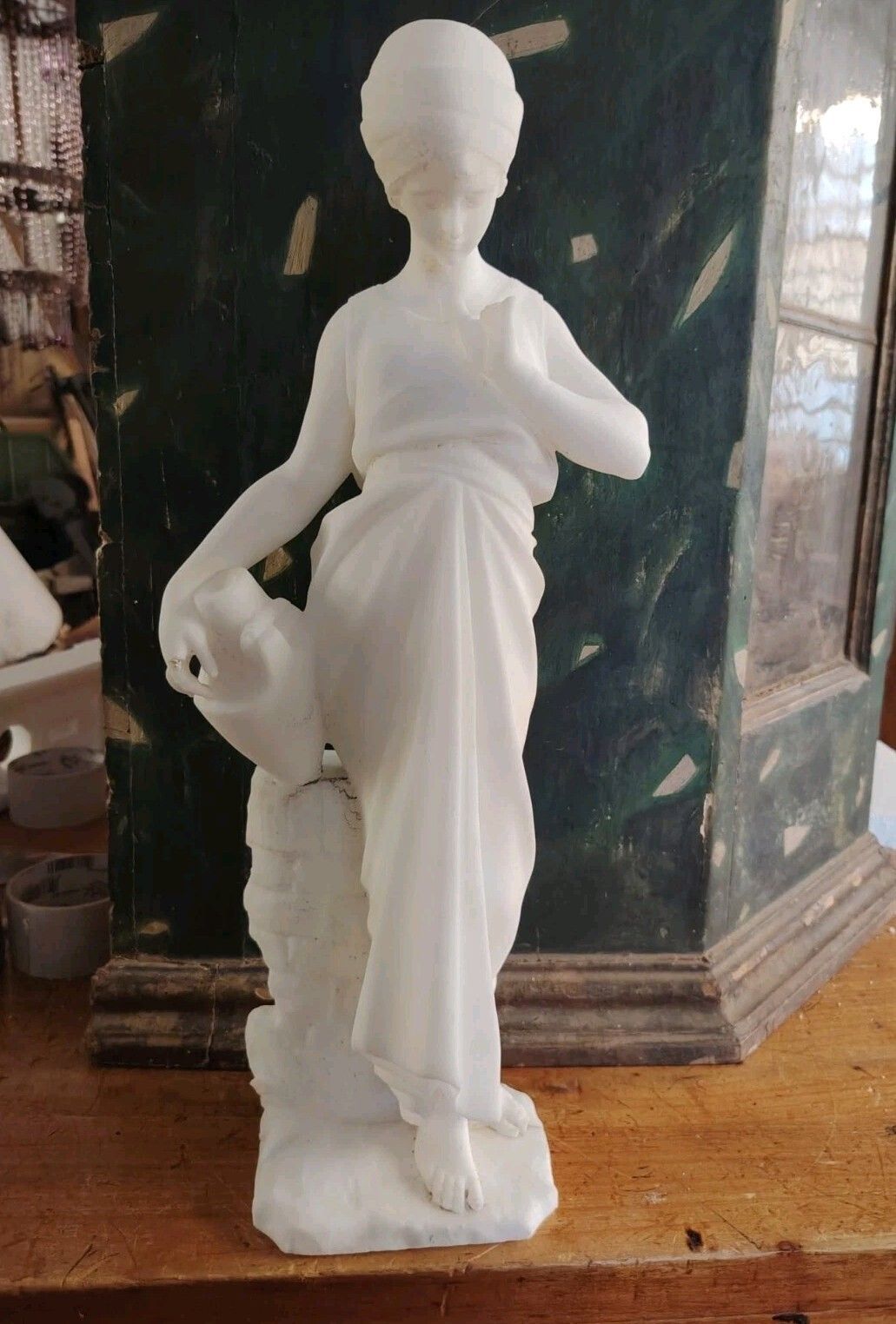Sculpture First Half Of The 20th Century Alabaster Young Water Carrier At The Well photo vinterior