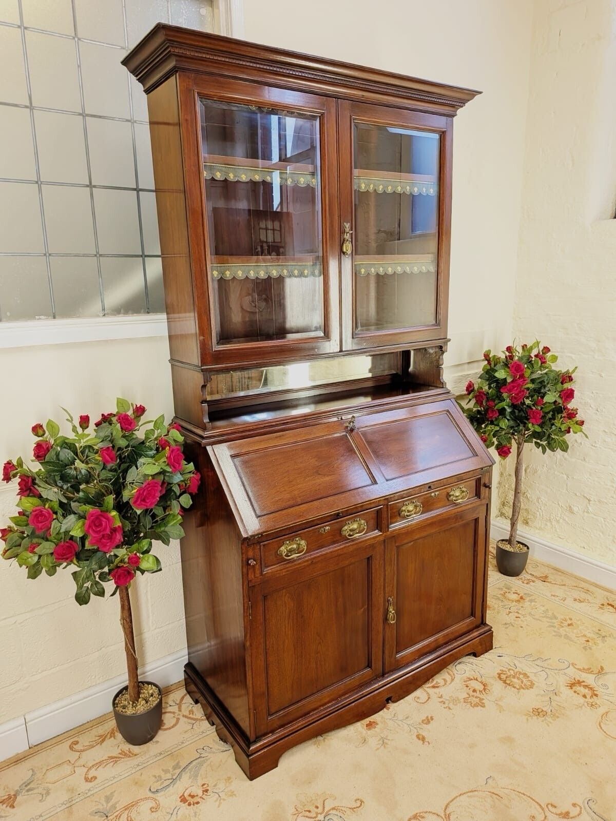 Victorian A Blain & Son Of Liverpool Mahogany Bookcase Bureau 1880