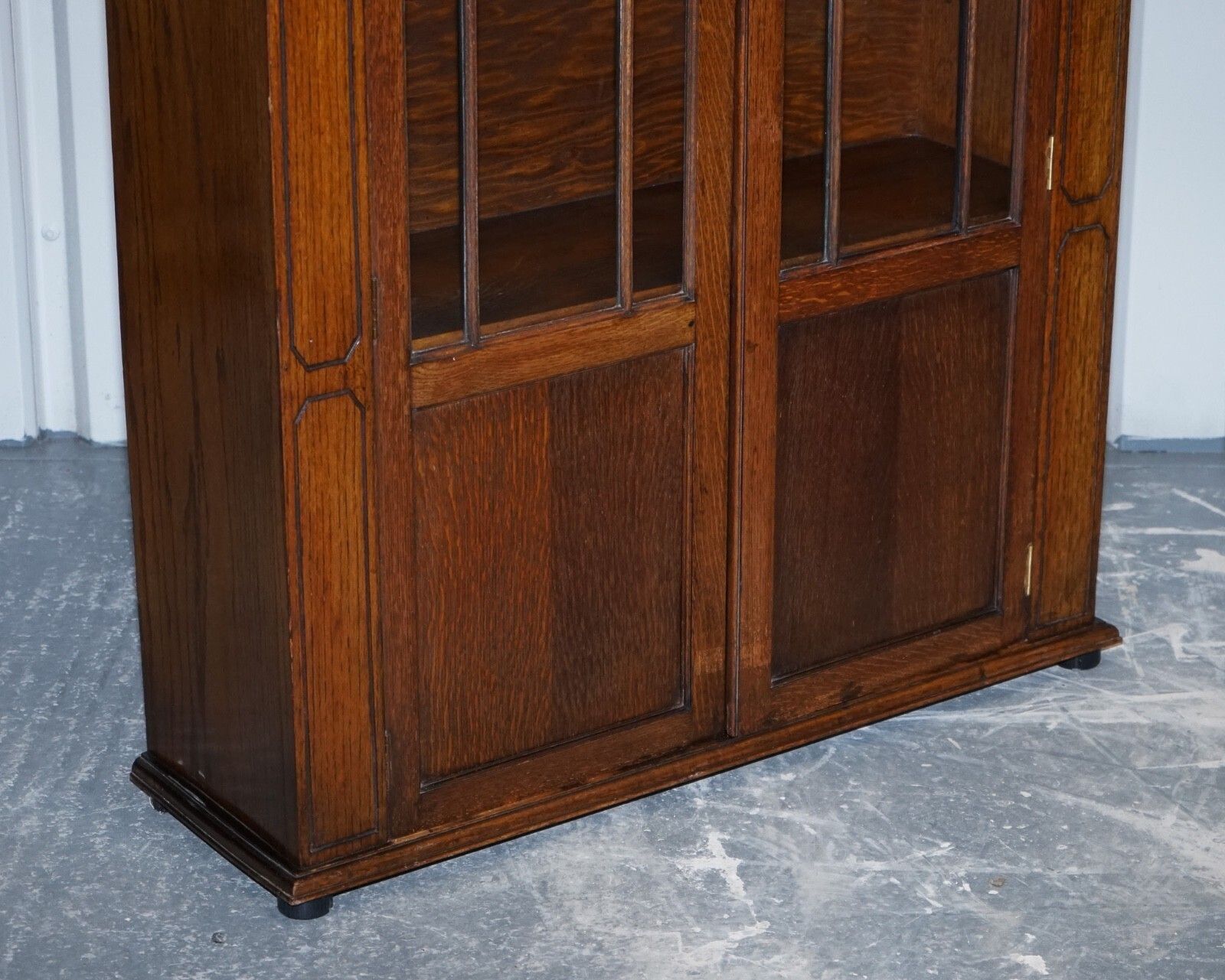 Antique Circa 1920's English Oak Art Deco Carved Bookcase Cabinet photo 1450.0