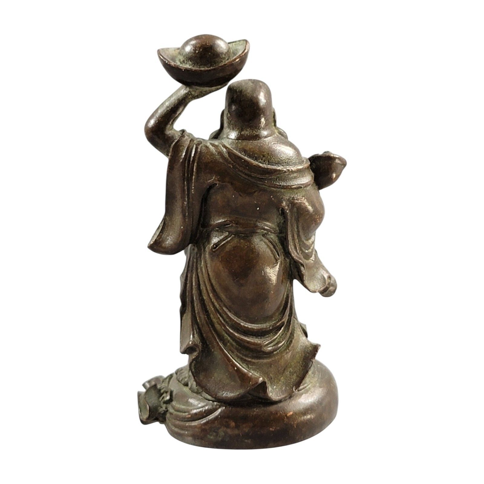 Antique Chinese Small Bronze Figure Of Budai With Yuanbao And Ruyi, C. 1900 photo Home Decor