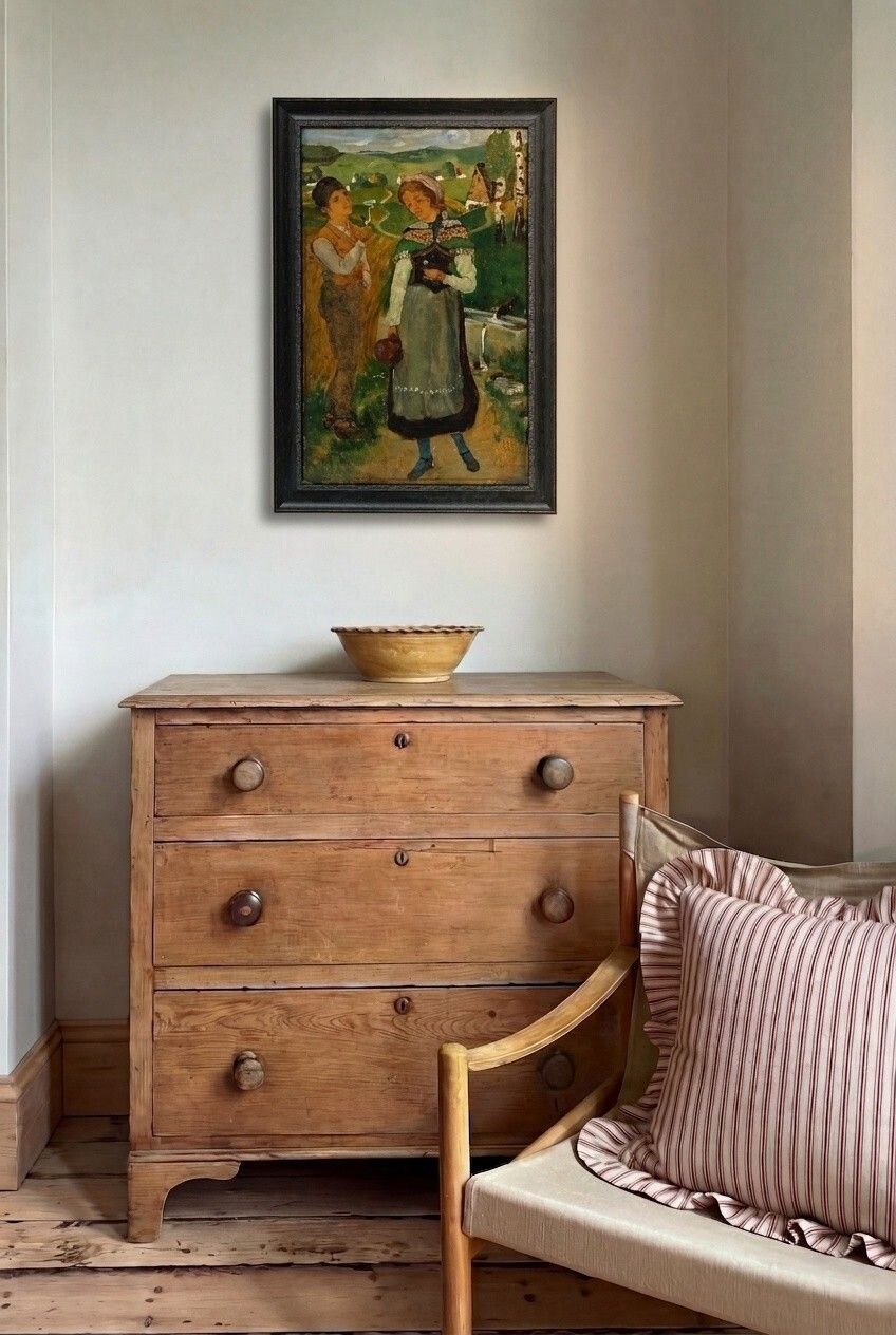 Reinhold Schmidt (1861 1927)   Folk Art Late 19th Century Oil, Courting Couple photo Art