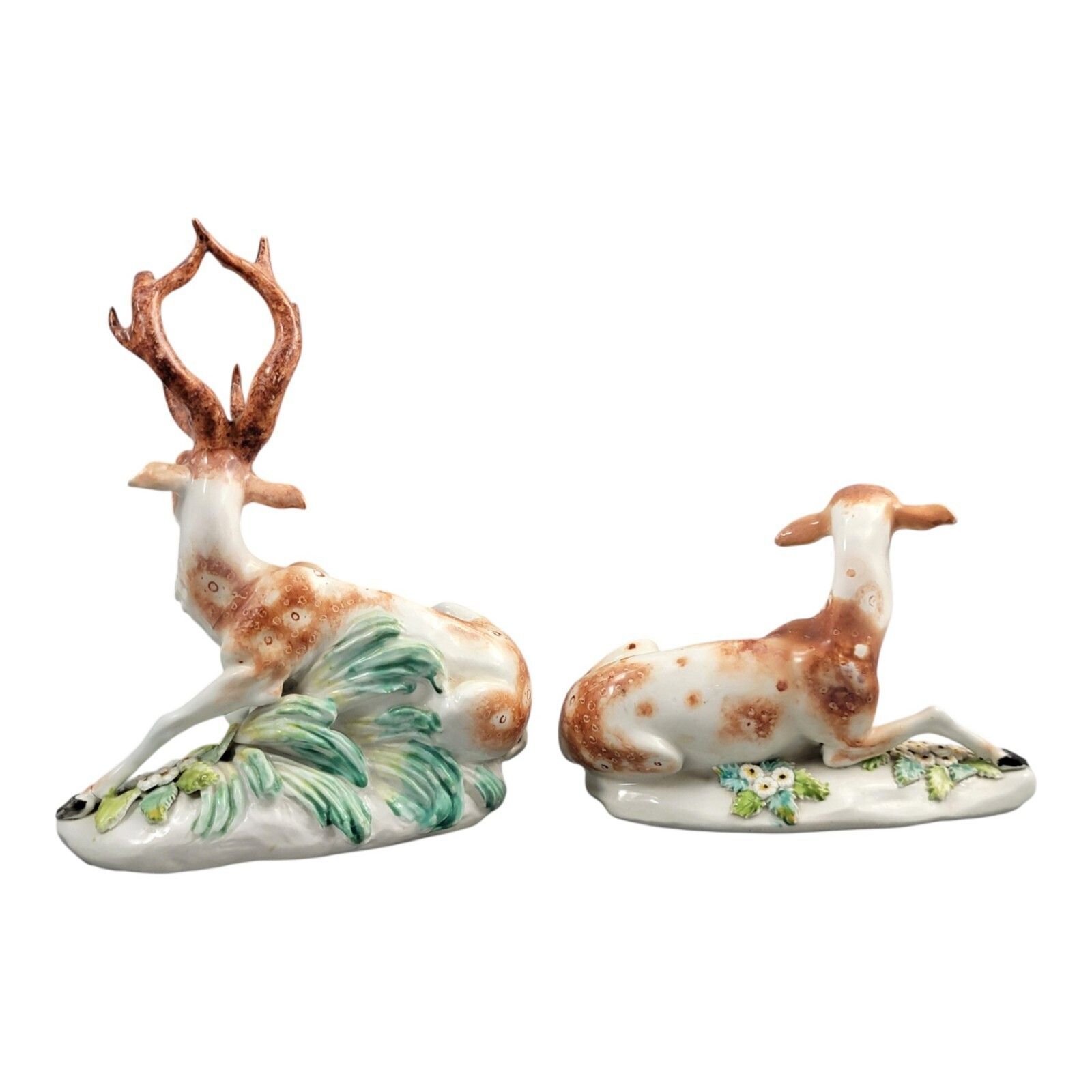 18th Century Derby Porcelain Manufactory Pair Recumbent Deer Stag Doe C.1765 photo for sale