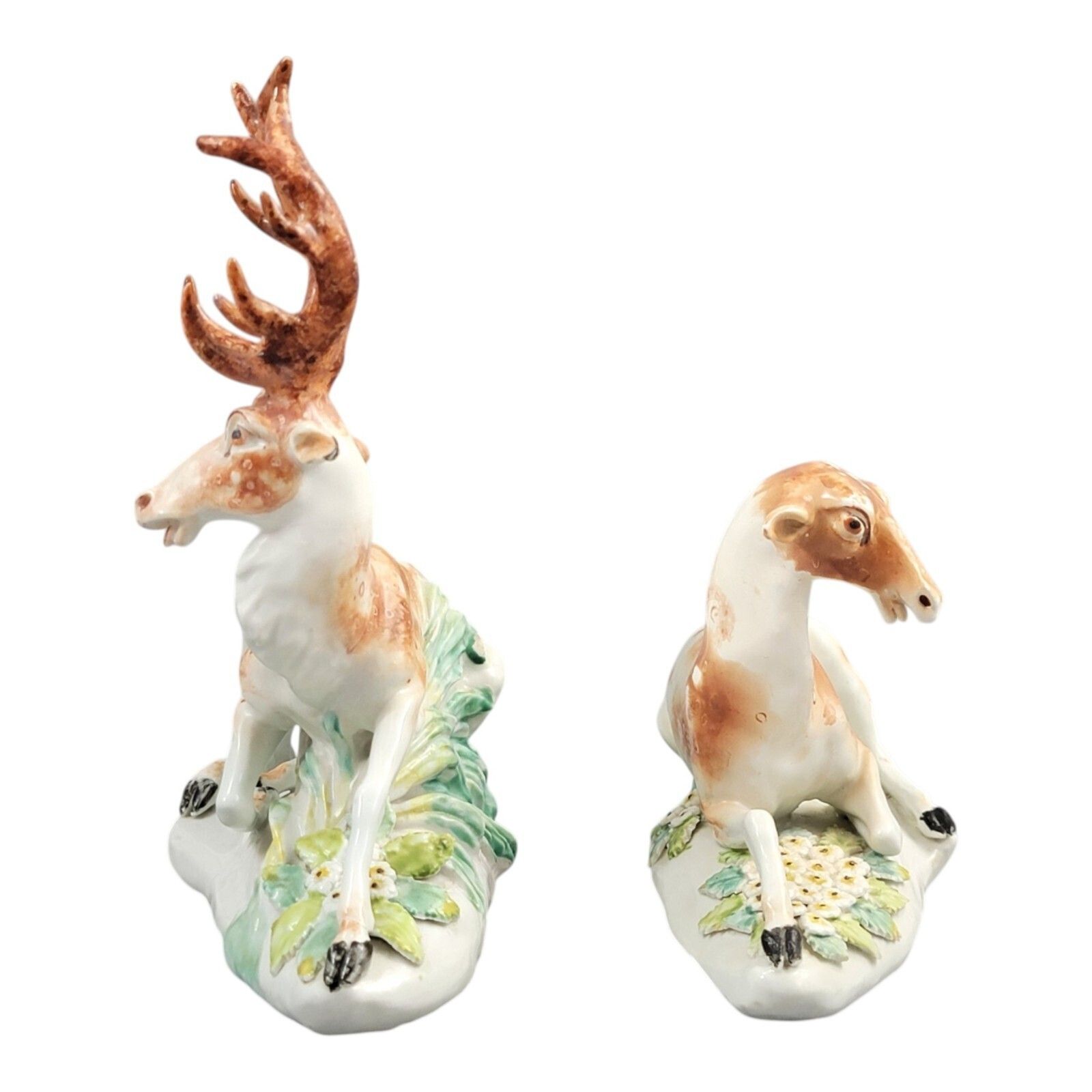 18th Century Derby Porcelain Manufactory Pair Recumbent Deer Stag Doe C.1765 photo Art