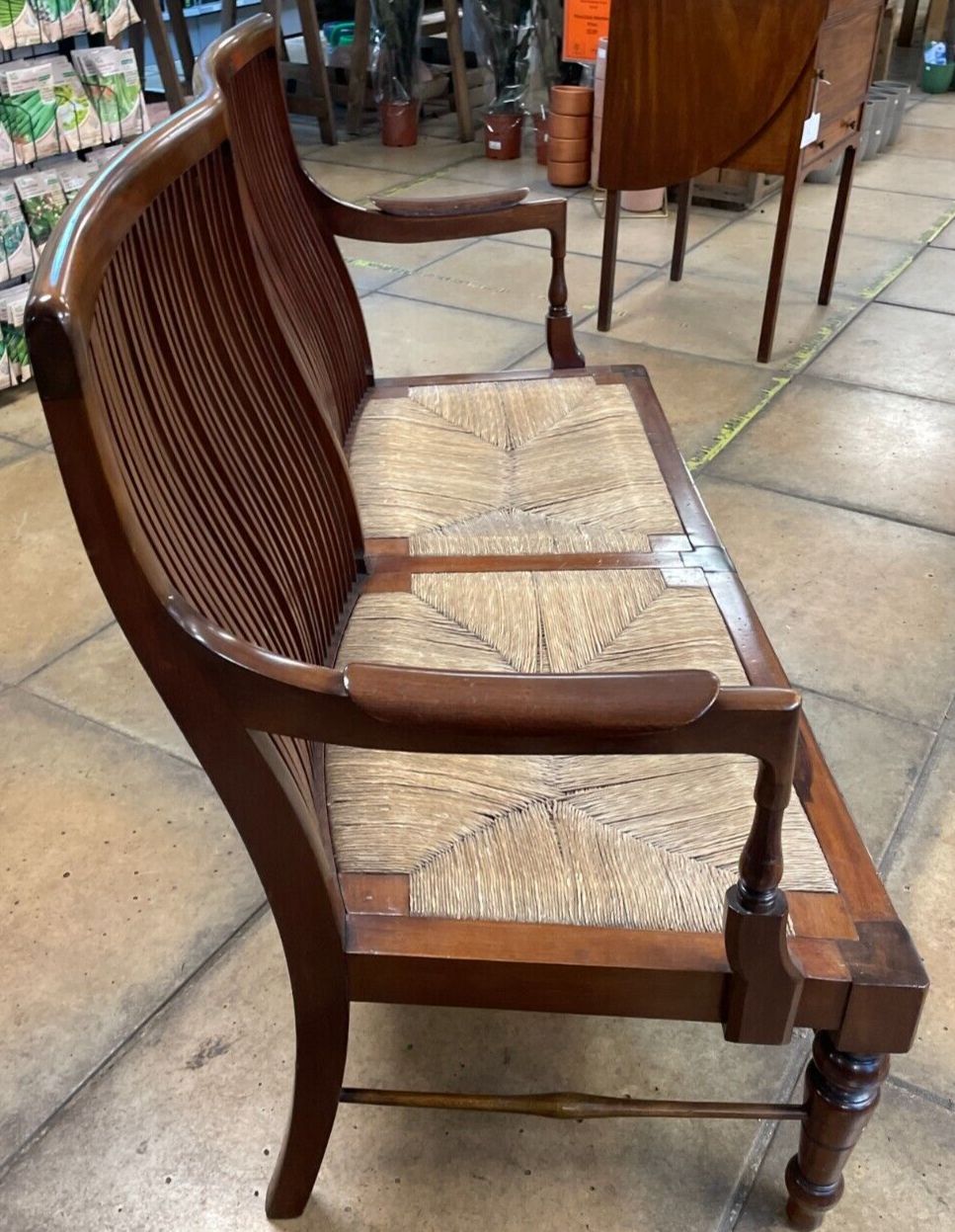 Early 20th Century French Mahogany & Rush 2 Seater Lovers Seat/ Bench photo furniture