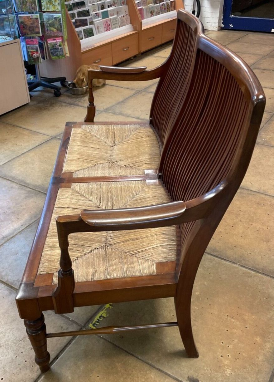 Early 20th Century French Mahogany & Rush 2 Seater Lovers Seat/ Bench photo Furniture