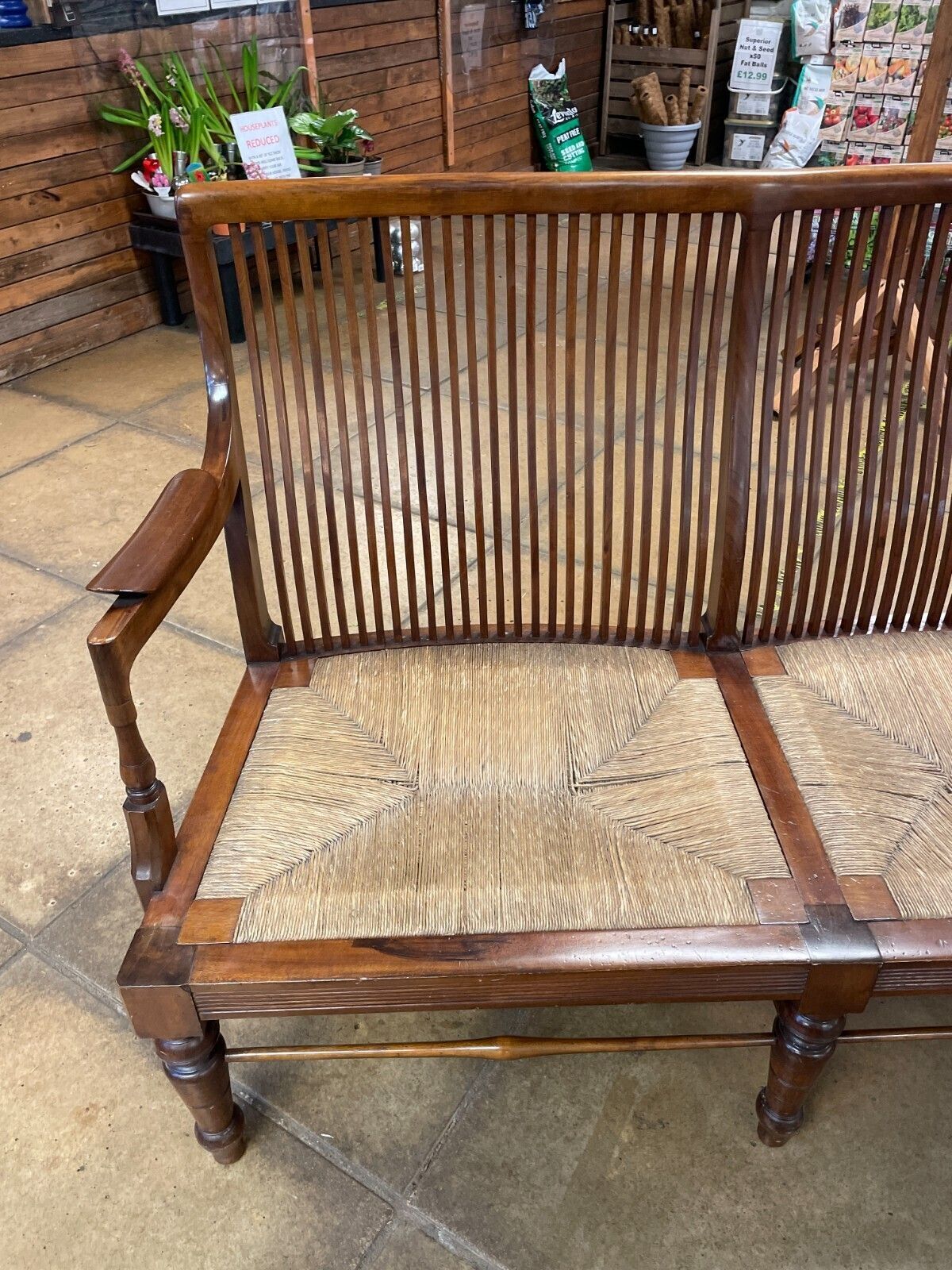 Early 20th Century French Mahogany & Rush 2 Seater Lovers Seat/ Bench photo 495.0