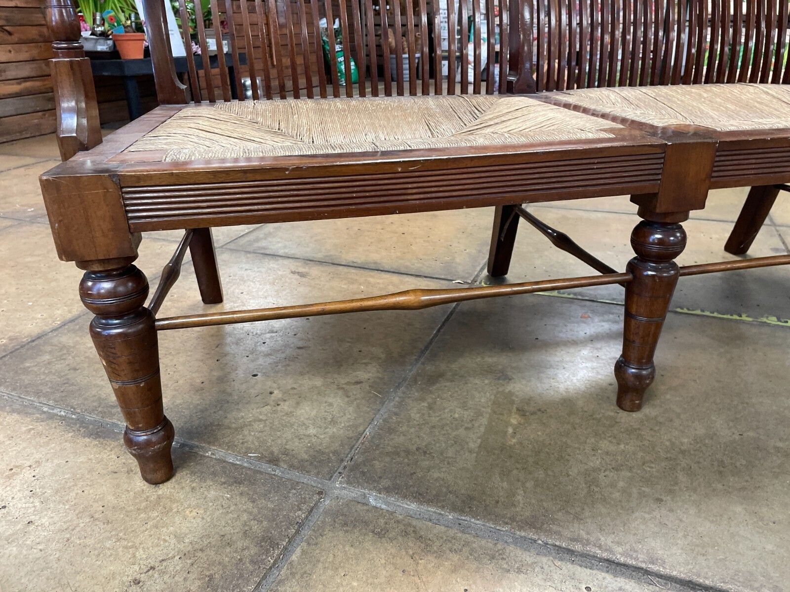 Early 20th Century French Mahogany & Rush 2 Seater Lovers Seat/ Bench photo vintage