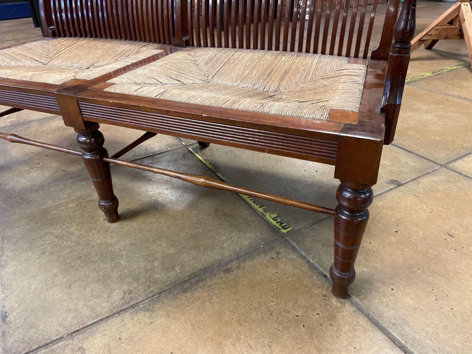 photo furniture Early 20th Century French Mahogany & Rush 2 Seater Lovers Seat/ Bench